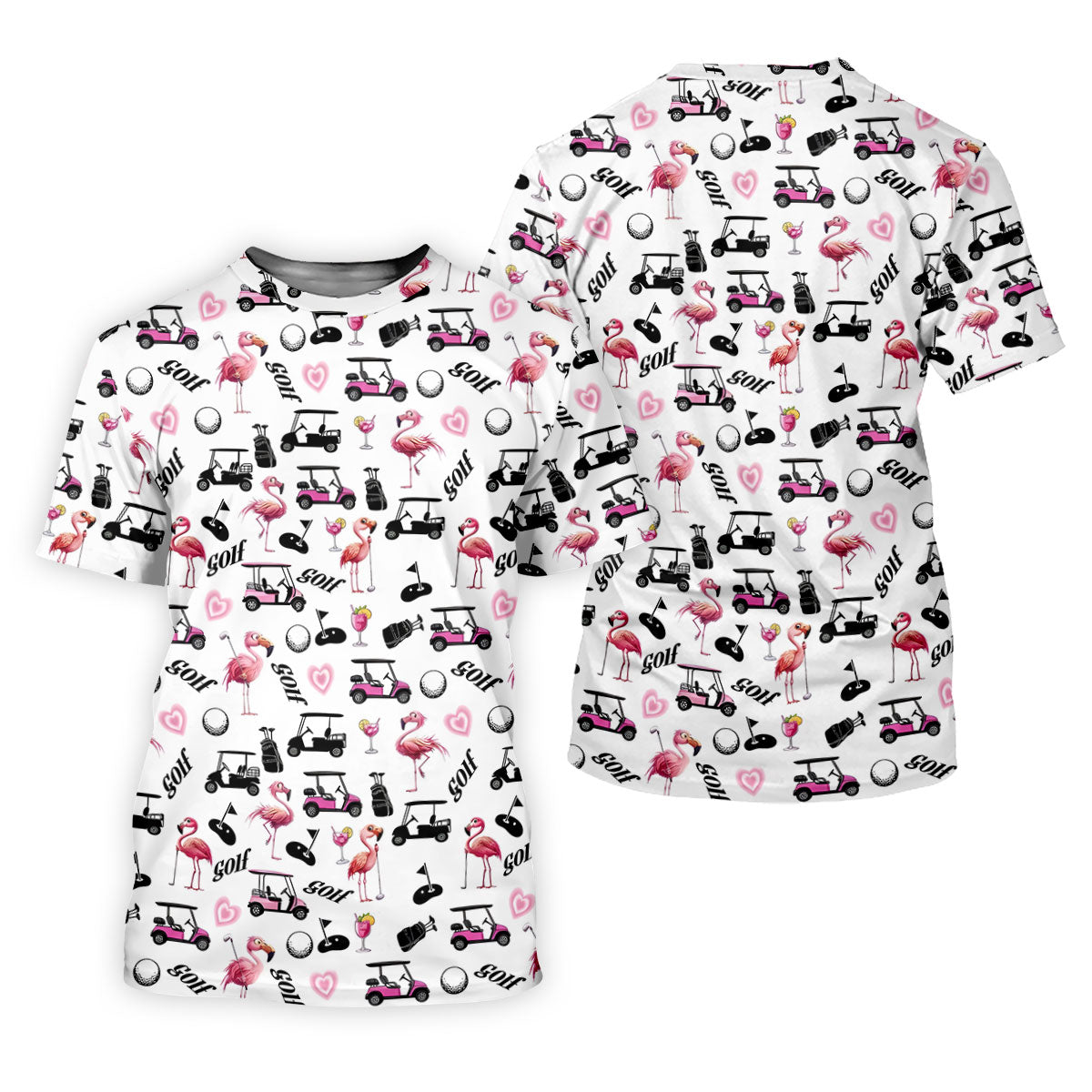 Pink Flamingo Golf Cart Martini Hawaiian Golf Shirt, Mens Golf Polo, Printed Golf Shirts