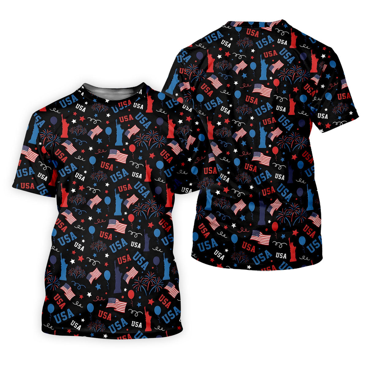 USA Red White Blue Seamless Pattern Black Golf Shirt, 250th Anniversary Patriotic 4th Of July Golf Shirt For Women