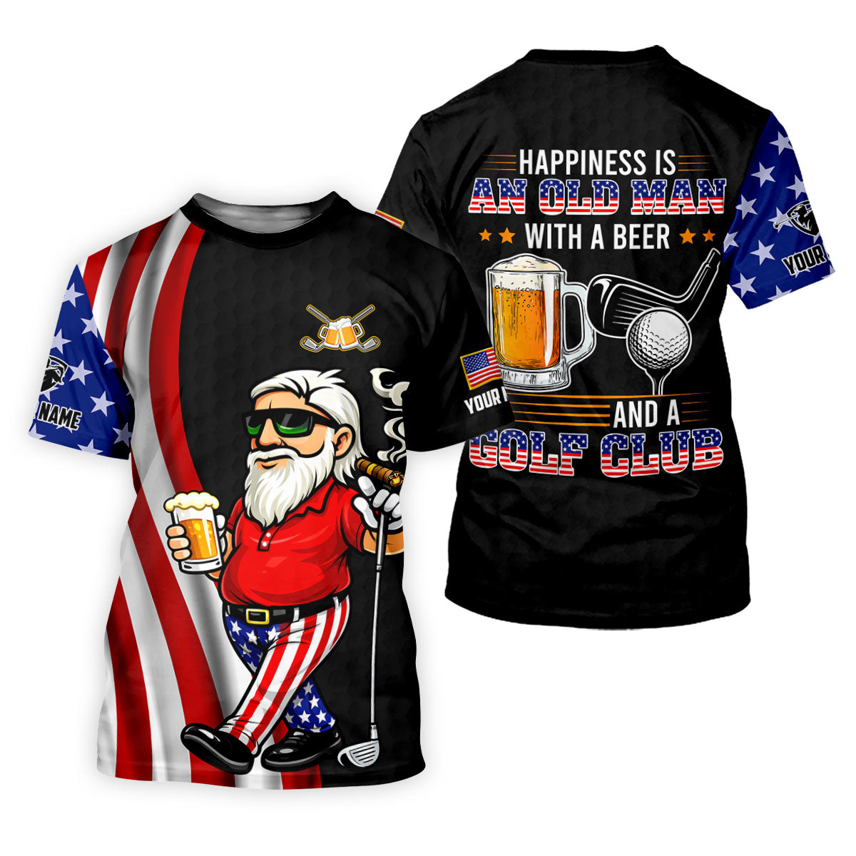 Happiness Is An Old Man With A Beer Funny 4th Of July Black Golf Shirt, 250th Anniversary Women's Golf Tops