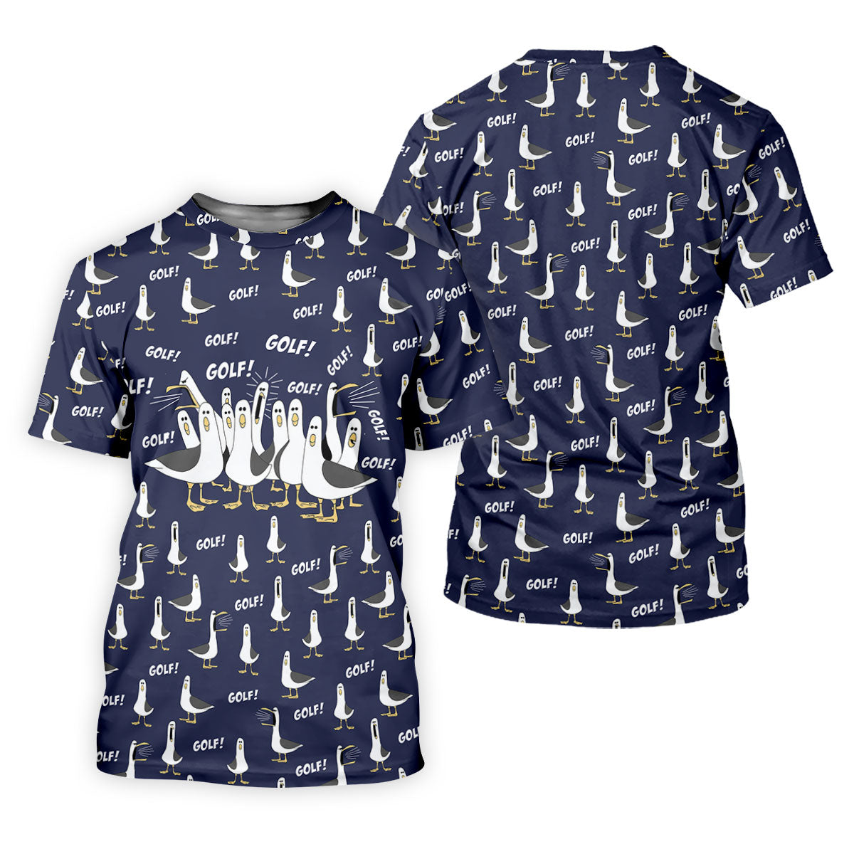 Funny Seagull Halloween Golf Shirt, Cartoon Bird Pattern, Mens Golf Apparel, Hawaiian Golf Shirt