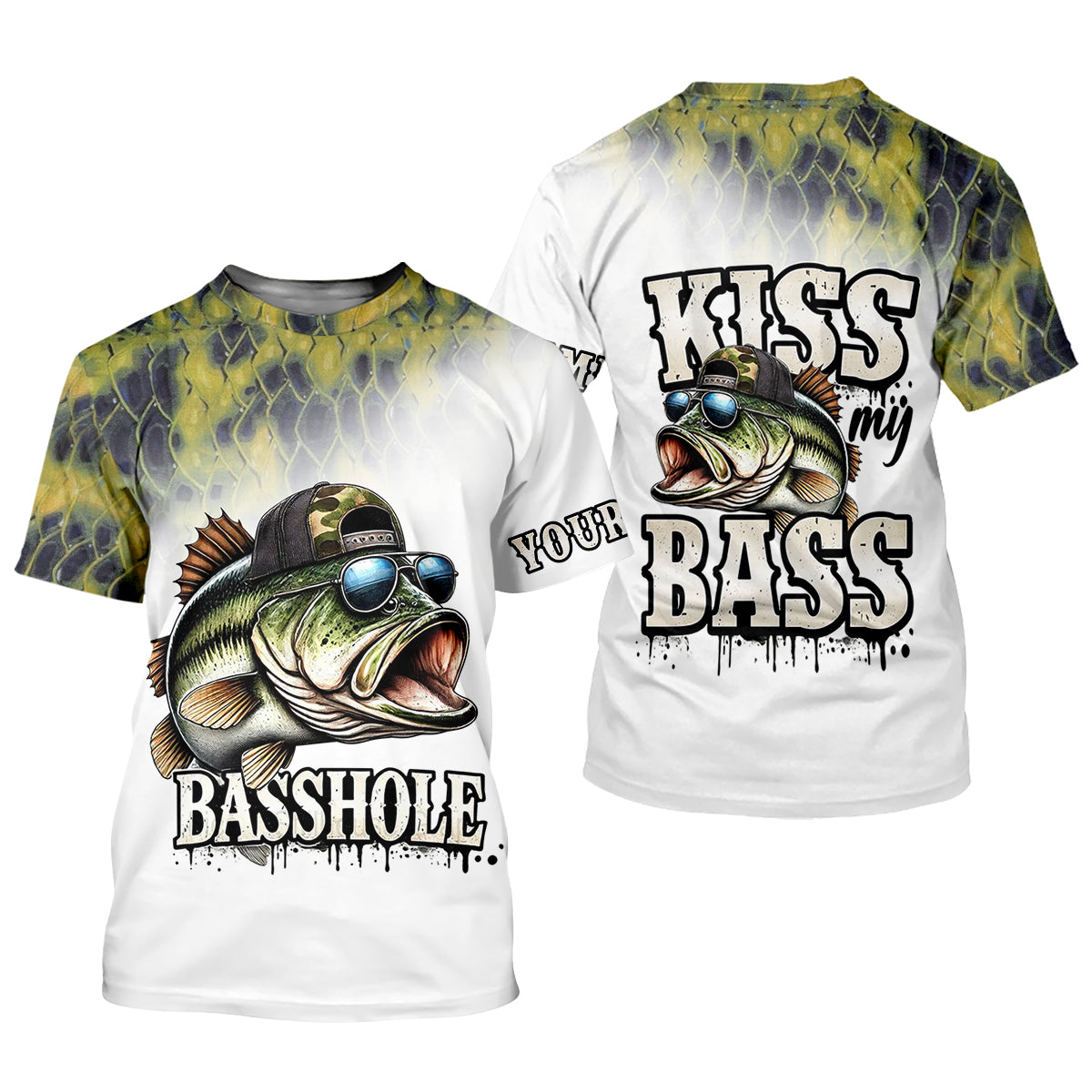 Basshole Kiss My Bass Fishing UPF Shirts, Funny Fishing Shirt, Fishing Shirts For Men
