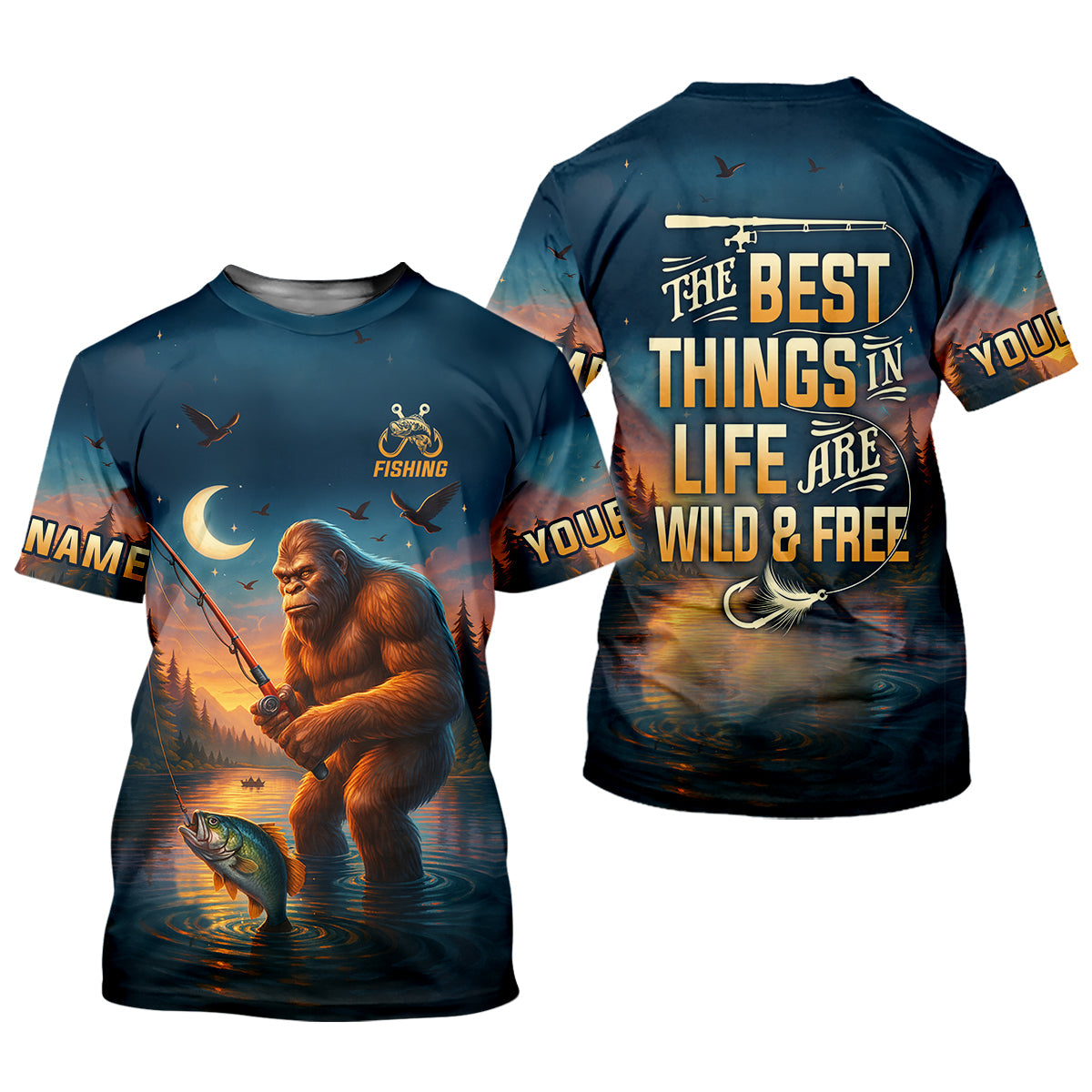 The Best Things In Life Are Wild And Free Funny Bigfoot Fishing SPF Shirt For Men, Gift For Fisherman