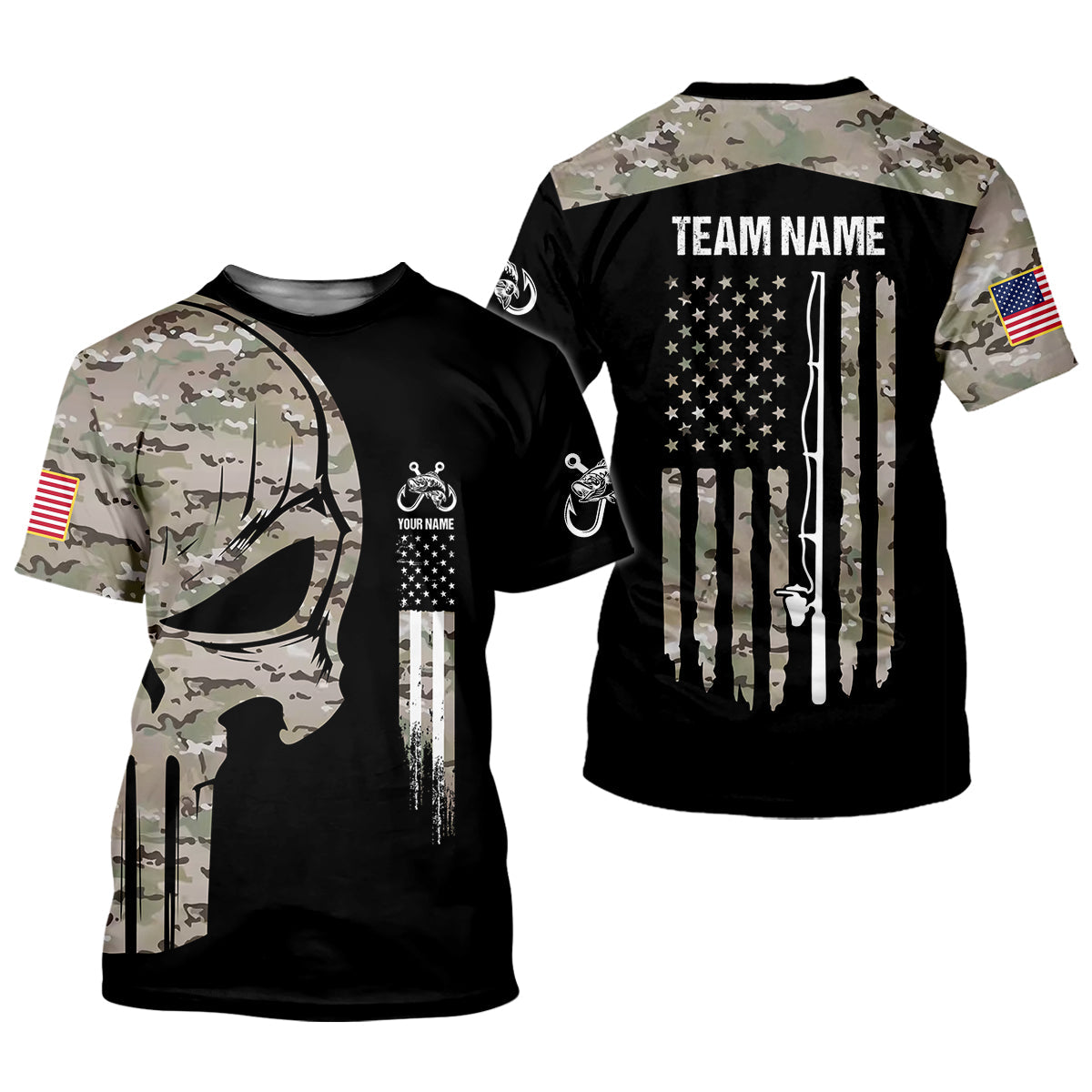 Custom Camo Patriotic Fishing Shirt, Fishing UPF Shirts, Fishing Gifts For Men, Men's Fishing Shirt