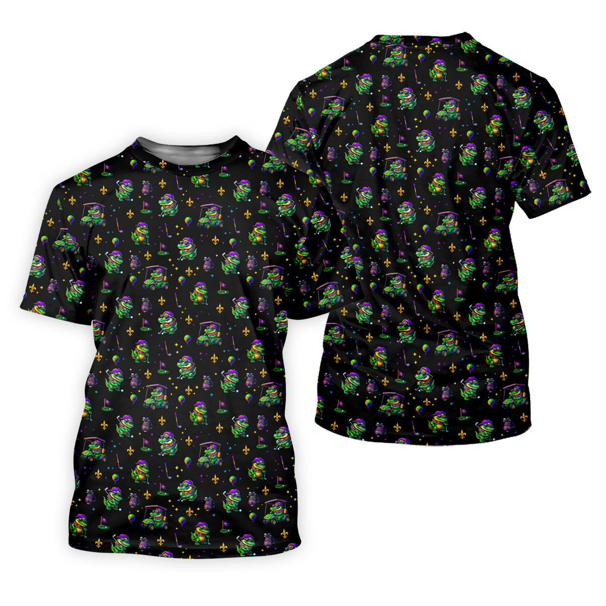 Funny Crocodile Mardi Gras Golf Shirts, Black Golf Shirt, Festive Women Golf Top, Ladies Golf Shirts