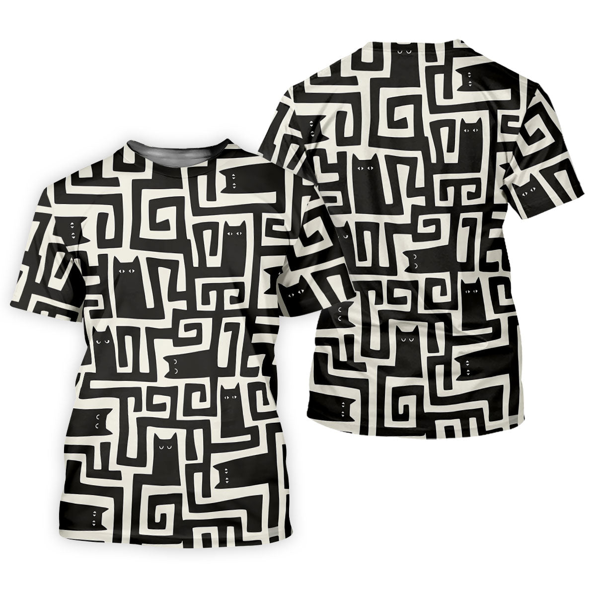 Minimalist Black Cat Maze Pattern Golf Polo Shirt, Men's Golf Shirt, Printed Golf Shirts