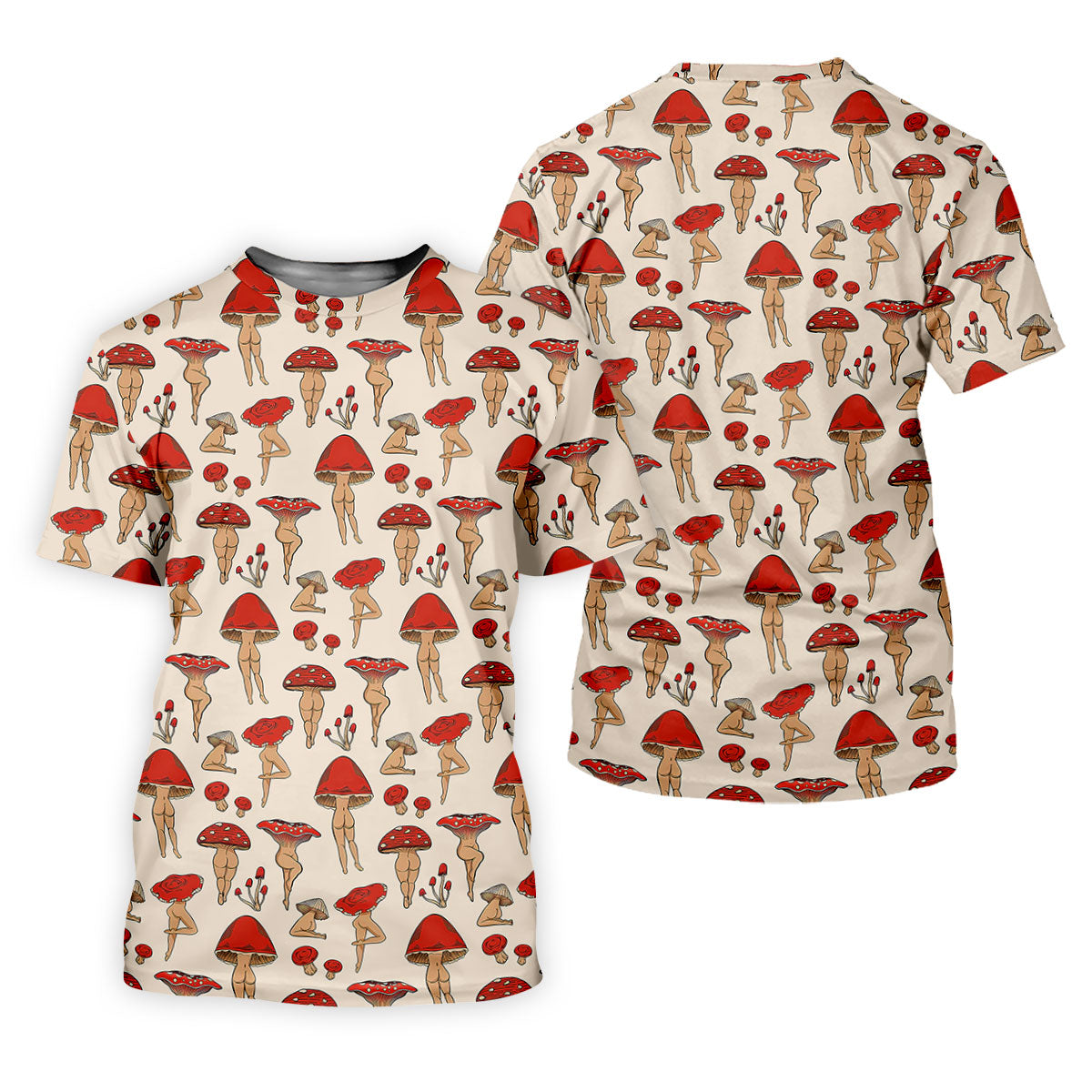 Vintage Mushroom Pin Up Pattern Hawaiian Golf Shirt, Ladies Golf Shirt, Women’s Golf Apparel