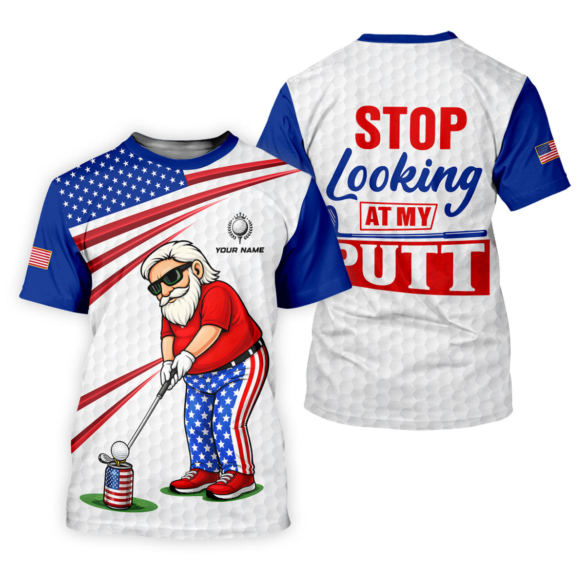 Stop Looking At My Putt Golf Ball Pattern 250 Years Patriotic 4th Of July Golf Shirt For Women
