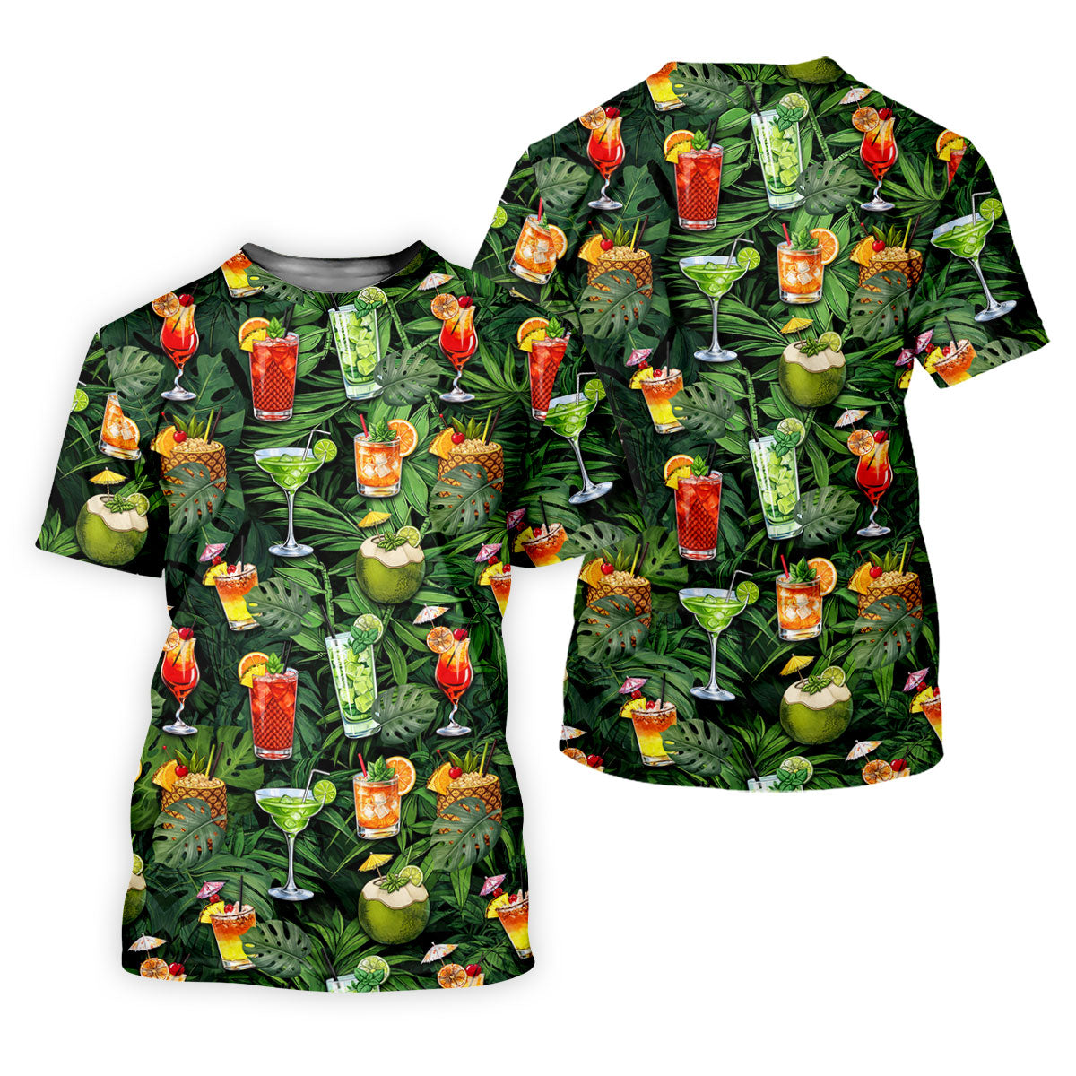 Tropical Cocktail Coconut And Palm Leaf Golf Polo, Hawaiian Golf Shirt, Mens Golf Apparel