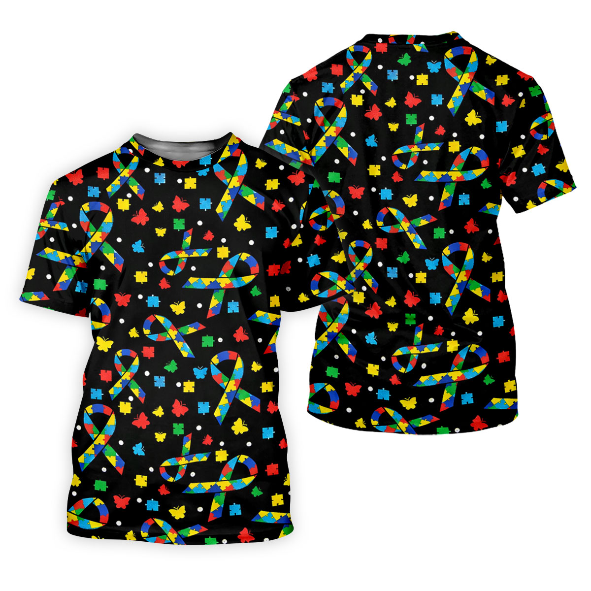 Autism Awareness Ribbon Colorful Butterflies Black Golf Shirt, Golf Shirt For Women, Ladies Golf Shirts