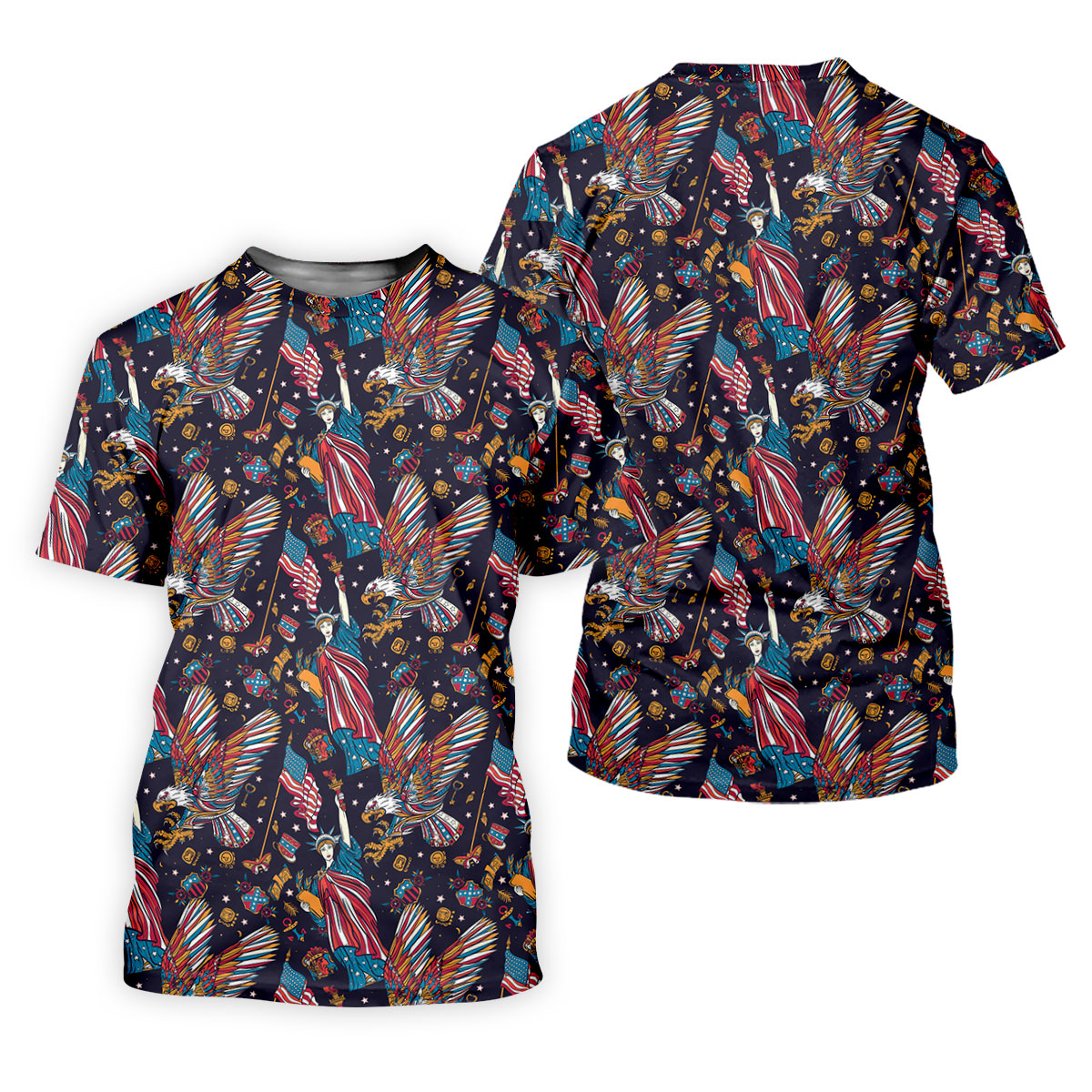 Patriotic American Eagle With Flag Statue Of Liberty Pattern 250th Anniversary Golf Shirt For Women