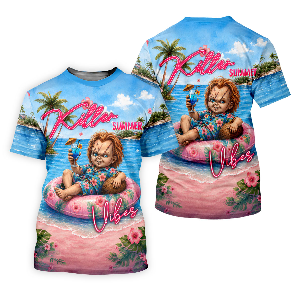 Killer Summer Vibes Evil Doll Golf Polo Shirt, Golf Shirts For Men, Mens Polo Shirts