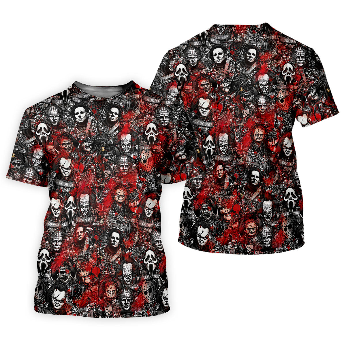 Red Horror Character Collage Halloween Golf Shirt, Men's Golf Shirt, Hawaiian Golf Shirt