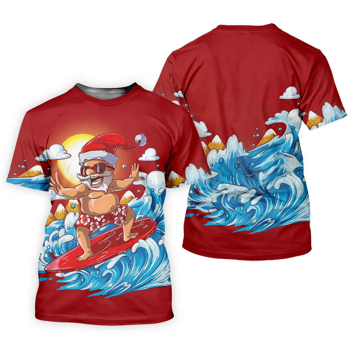 Women's Funny Santa Surfing Golf Shirt, Christmas Golf Shirt, Women’s Golf Apparel