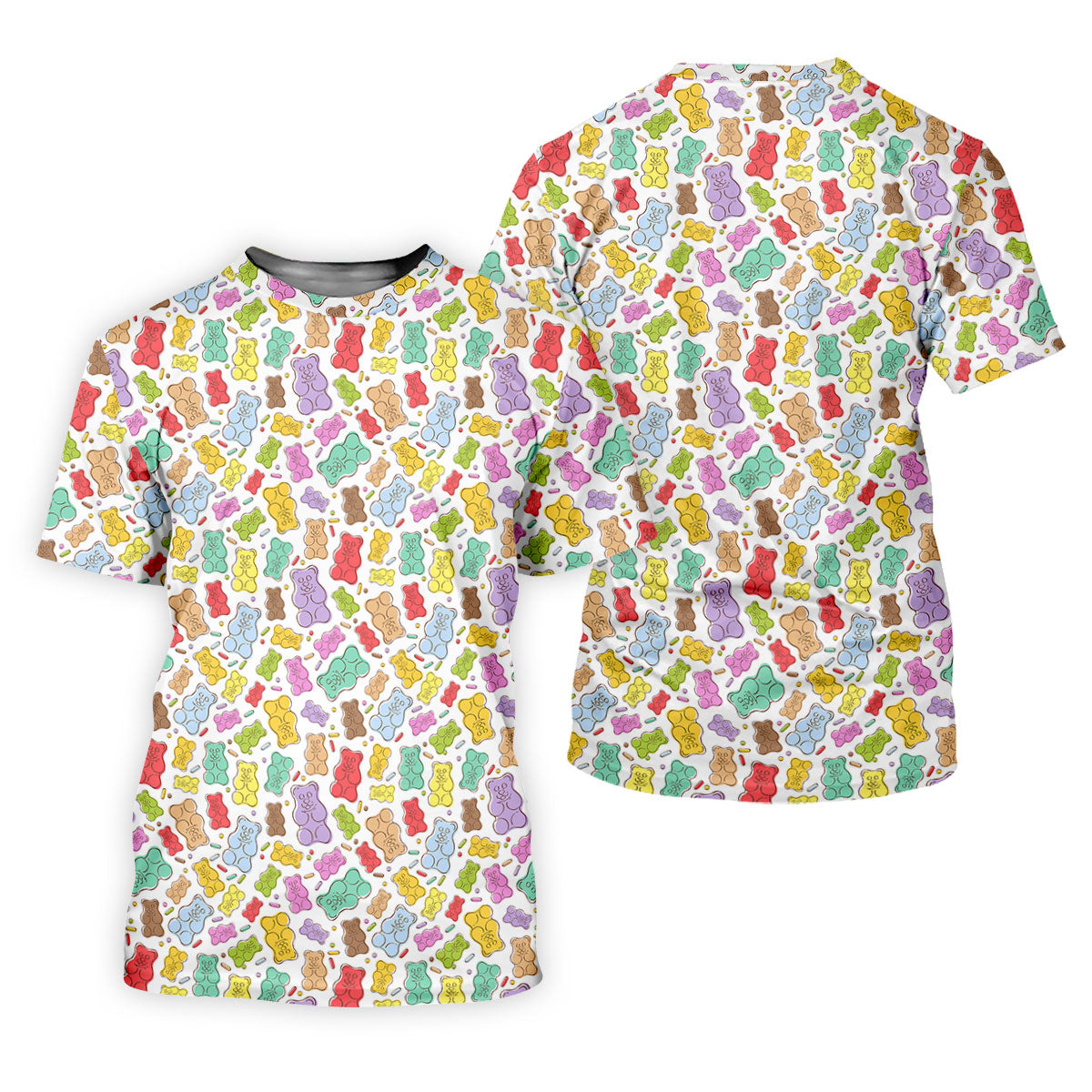 Gummy Bear Golf Shirt, Colorful Candy Pattern Men's Golf Polo, Polo Shirts For Women