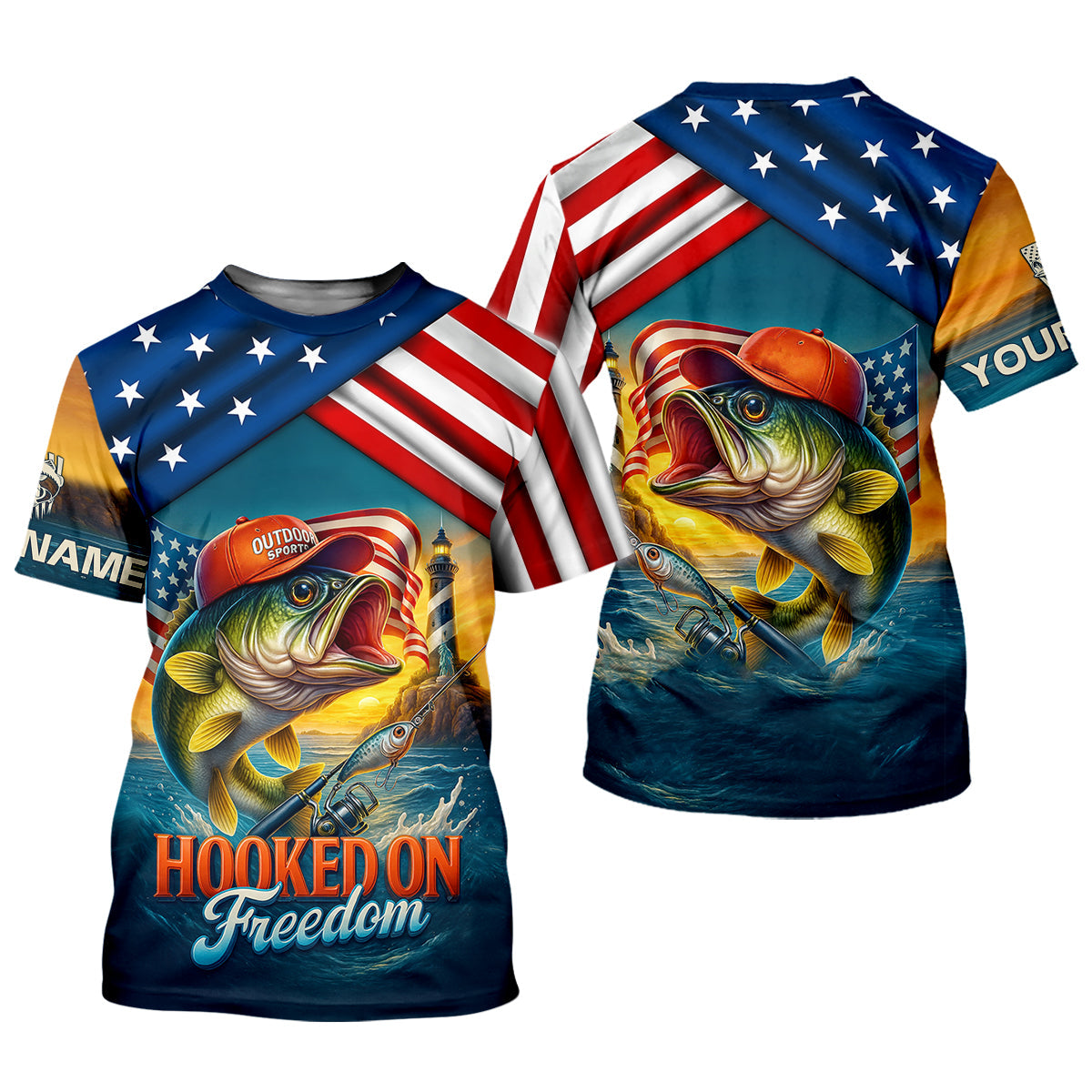 Hooked On Freedom Patriotic Fishing Shirt, Largemouth Bass Fishing Women SPF Shirt, Funny Fishing Shirt