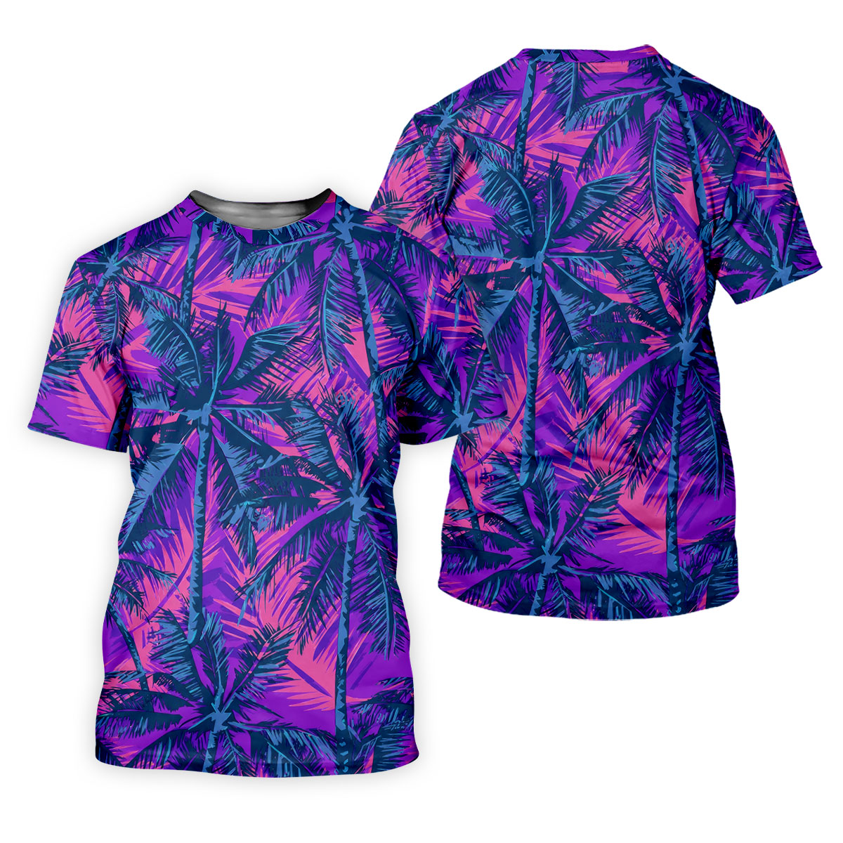 Purple Pink Tropical Palm Trees Golf Shirt, Mens Golf Polo, Printed Golf Shirts