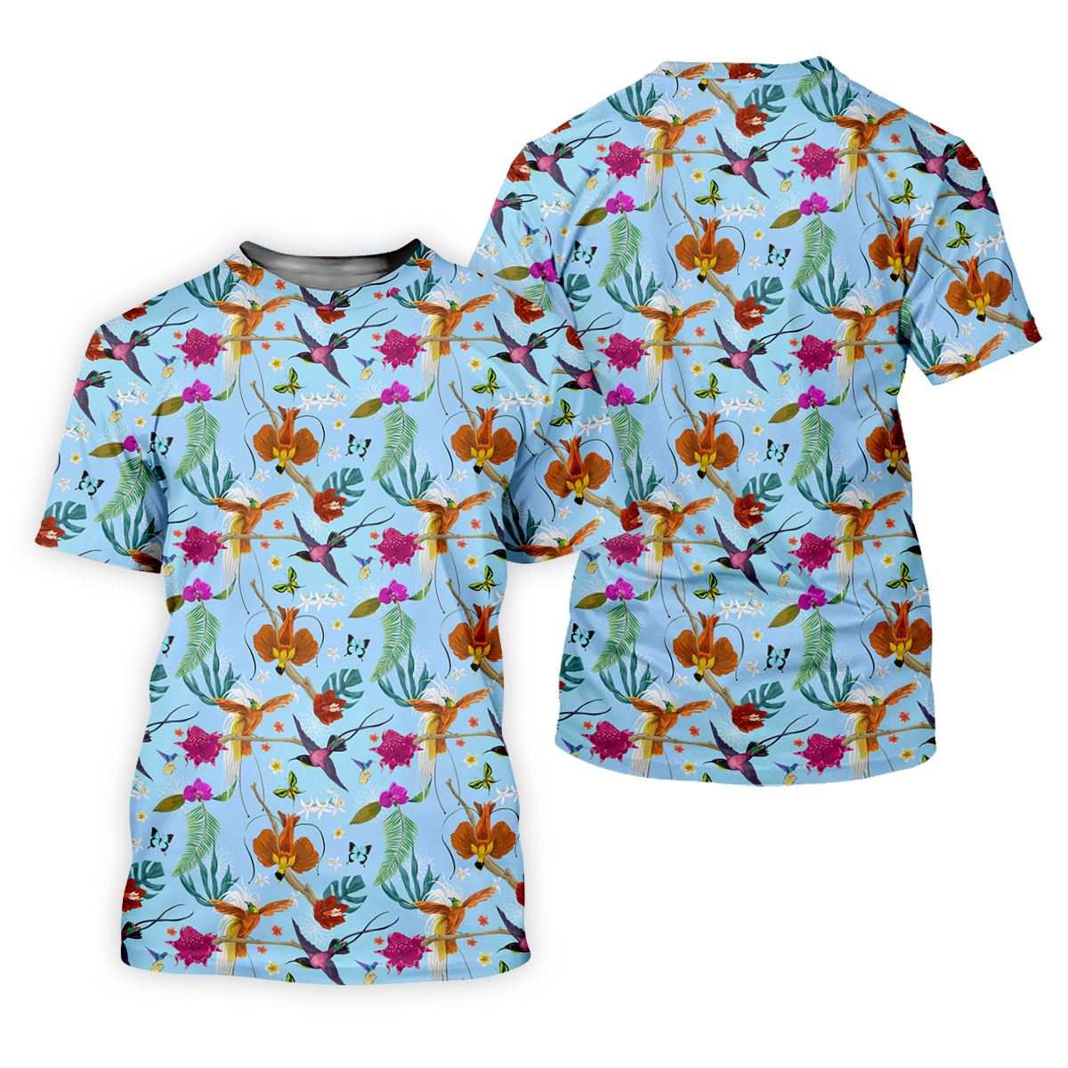 Hummingbird Paradise Golf Shirt, Tropical Flower Garden Pattern, Golf Shirt For Men