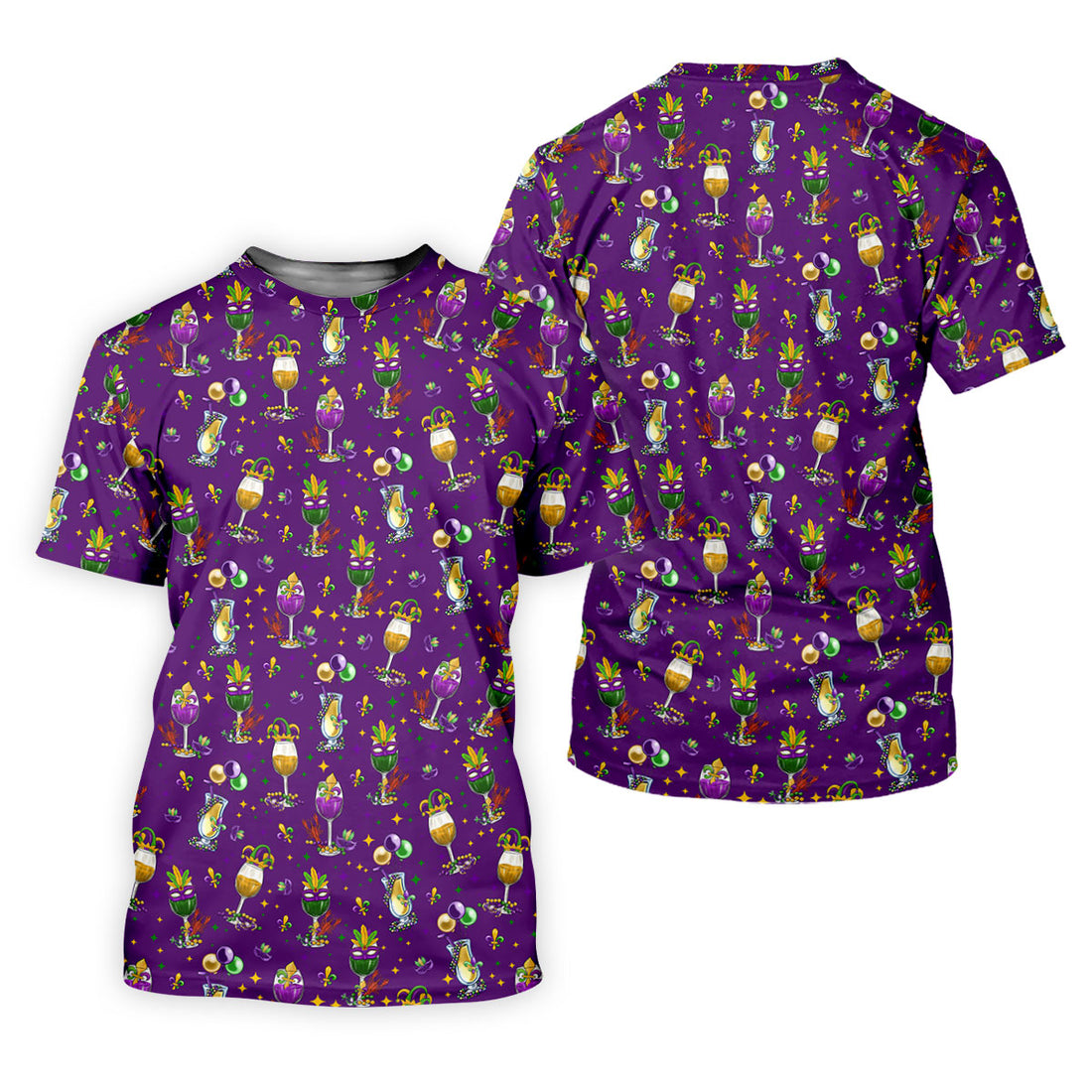 Mardi Gras Wine Glass Beaded Garland Fleur De Lis Purple Golf Shirt, Women's Golf Tops, Ladies Golf Polos