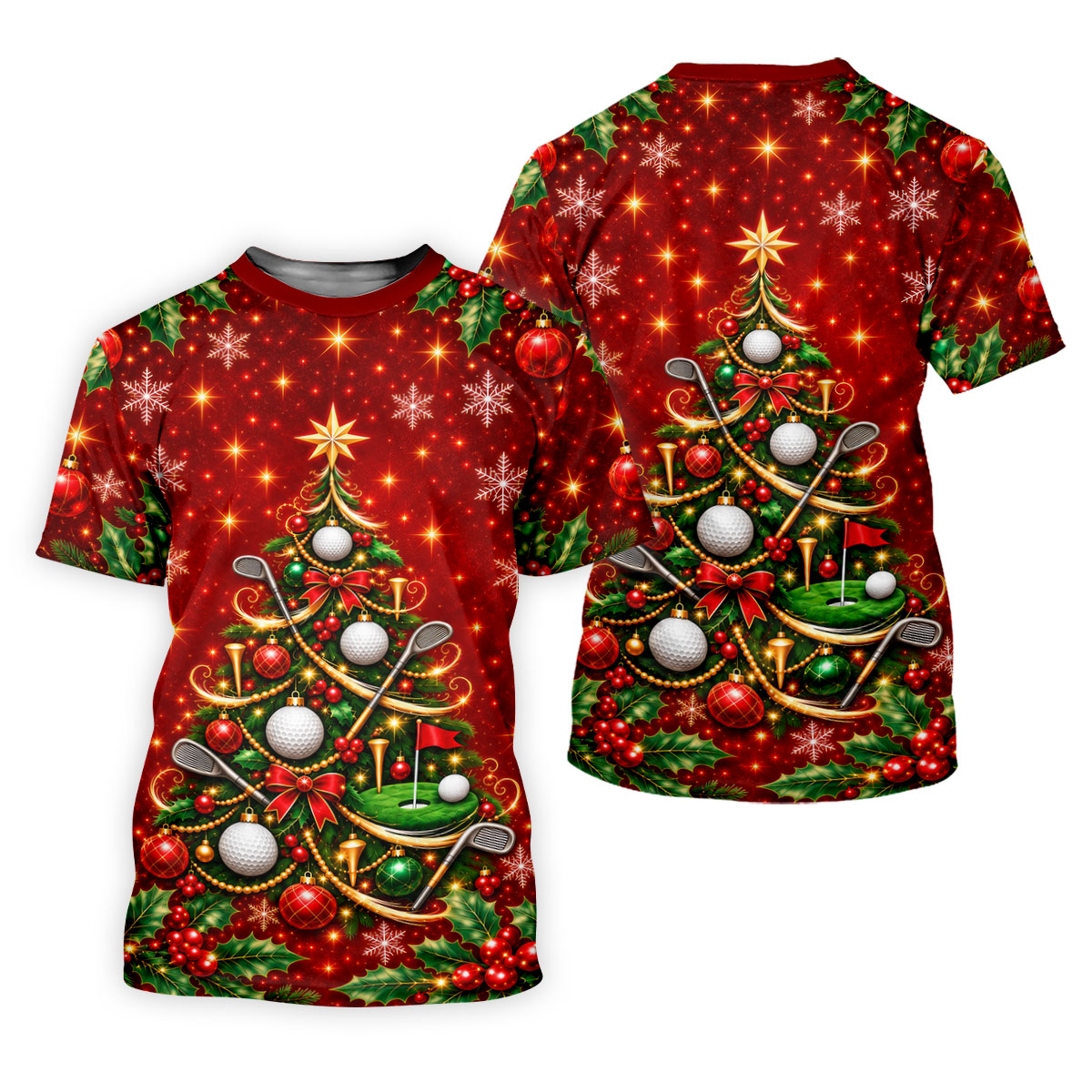 Golf Balls And Clubs Tree Christmas Golf Shirt, Mens Golf Polo, Golf Shirts For Men