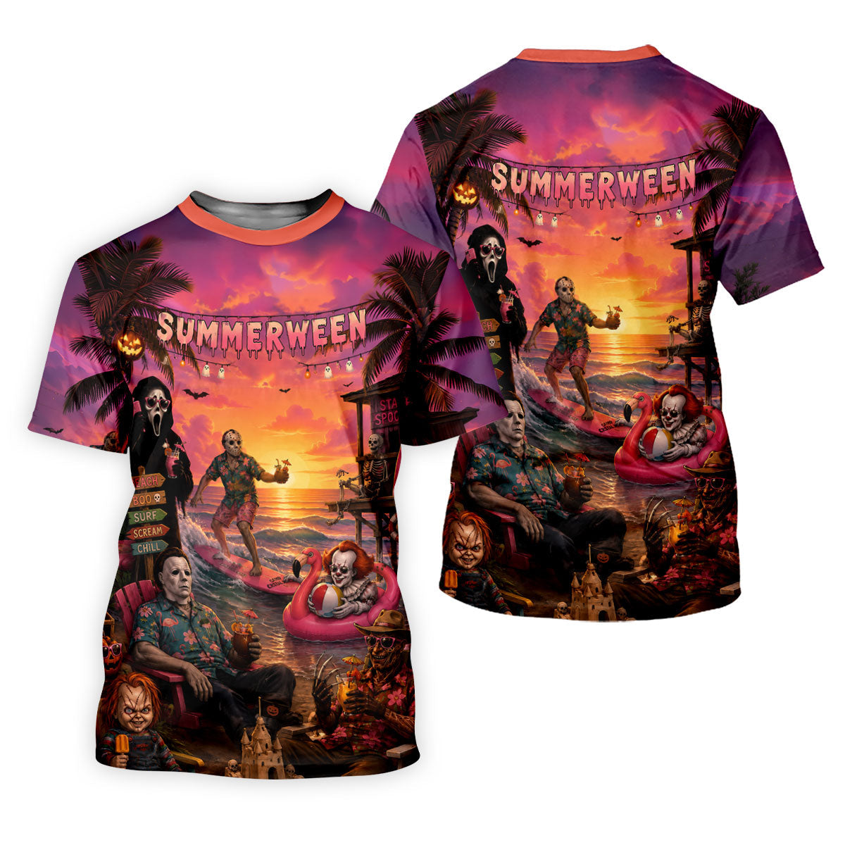 Summerween Halloween Horror Character Golf Shirt, Golf Shirts For Women, Printed Golf Shirt