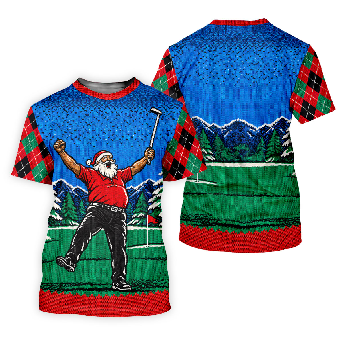 Cheering Santa Golf Scene Christmas Golf Shirt, Mens Golf Polo, Golf Shirts For Men