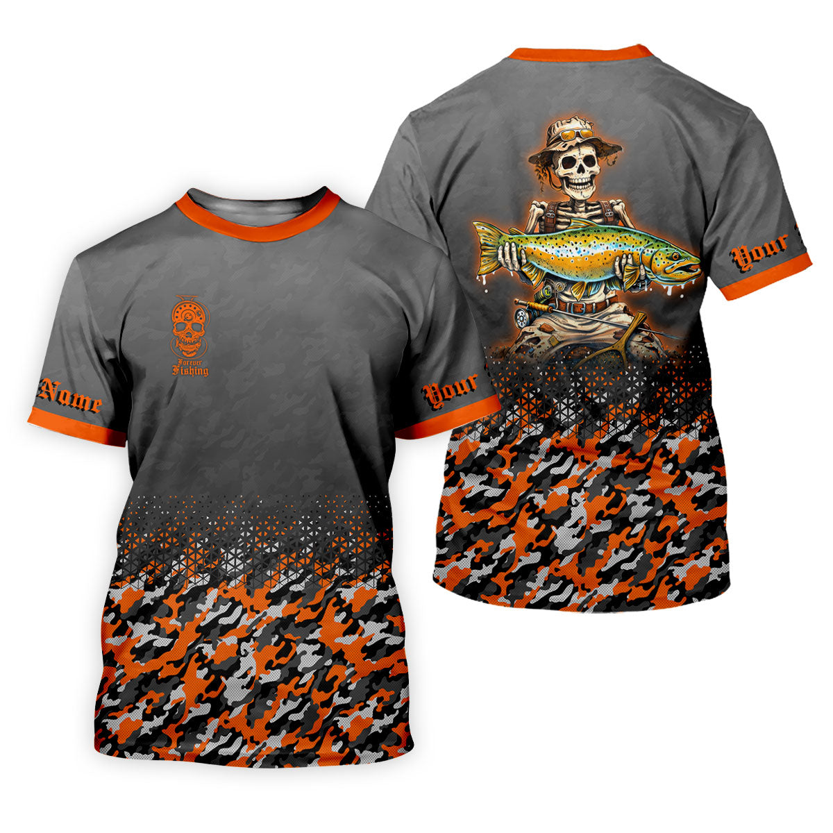 Skull Camo Personalized Fishing Shirt, Skeleton Angler, Skeleton Fisherman, Fishing Shirts For Men
