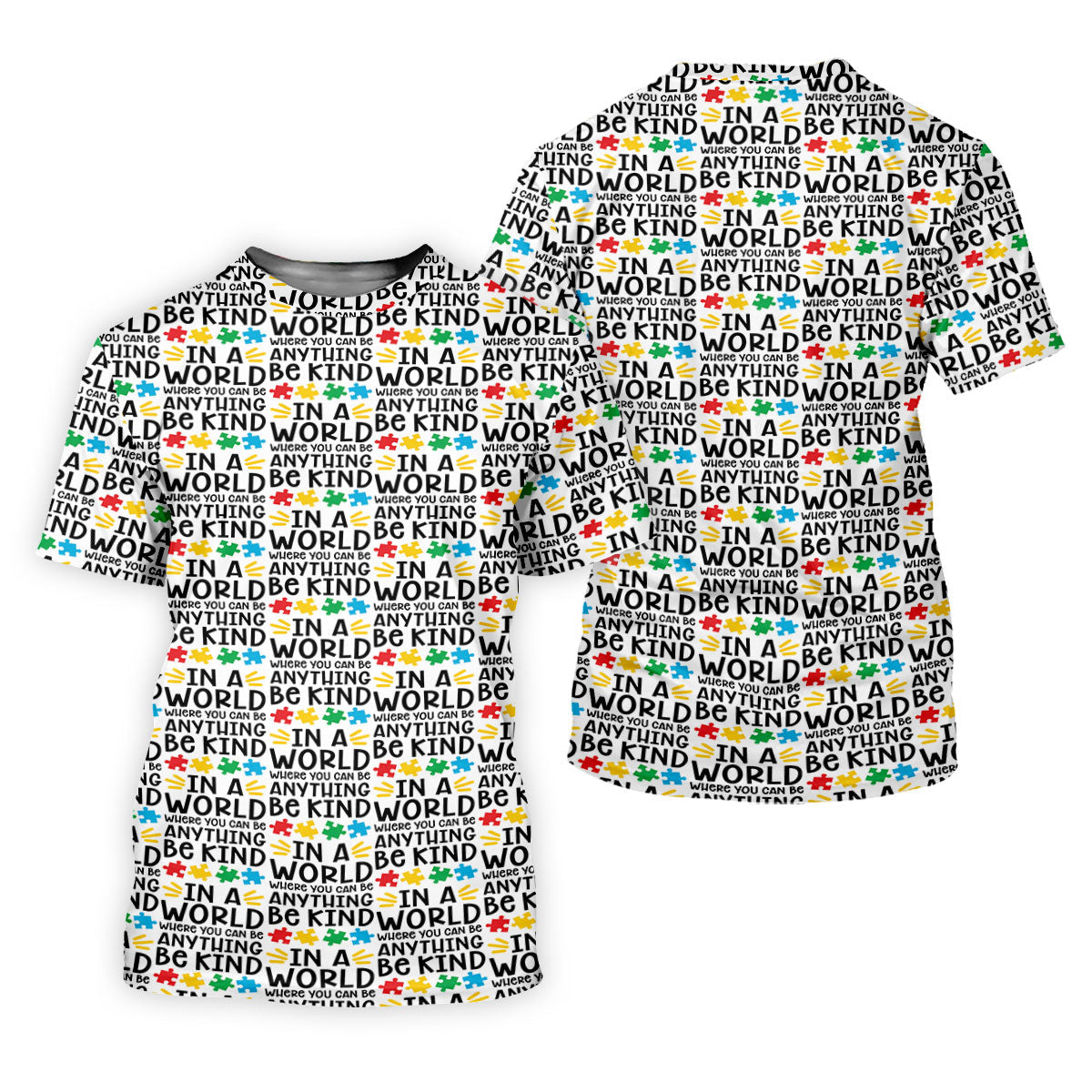 In A World Where You Can Be Anything Be Kind Autism Awareness Puzzle Pattern White Golf Shirt, Women's Golf Shirts