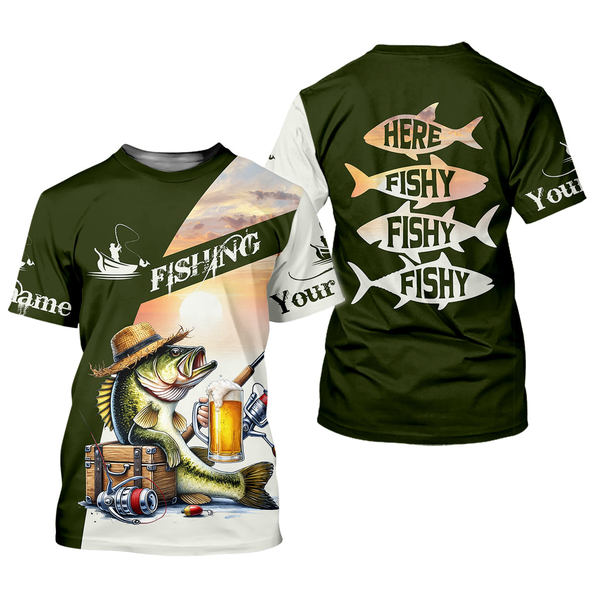 Here Fishy Fishy Funny Fishing Shirt, Fisherman Beer Shirt For Men, Custom Fishing Gift