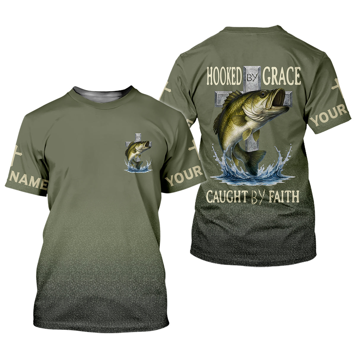Hooked By Grace Caught By Faith Cross Christian Fishing UPF Shirts, Fishing Shirts For Men