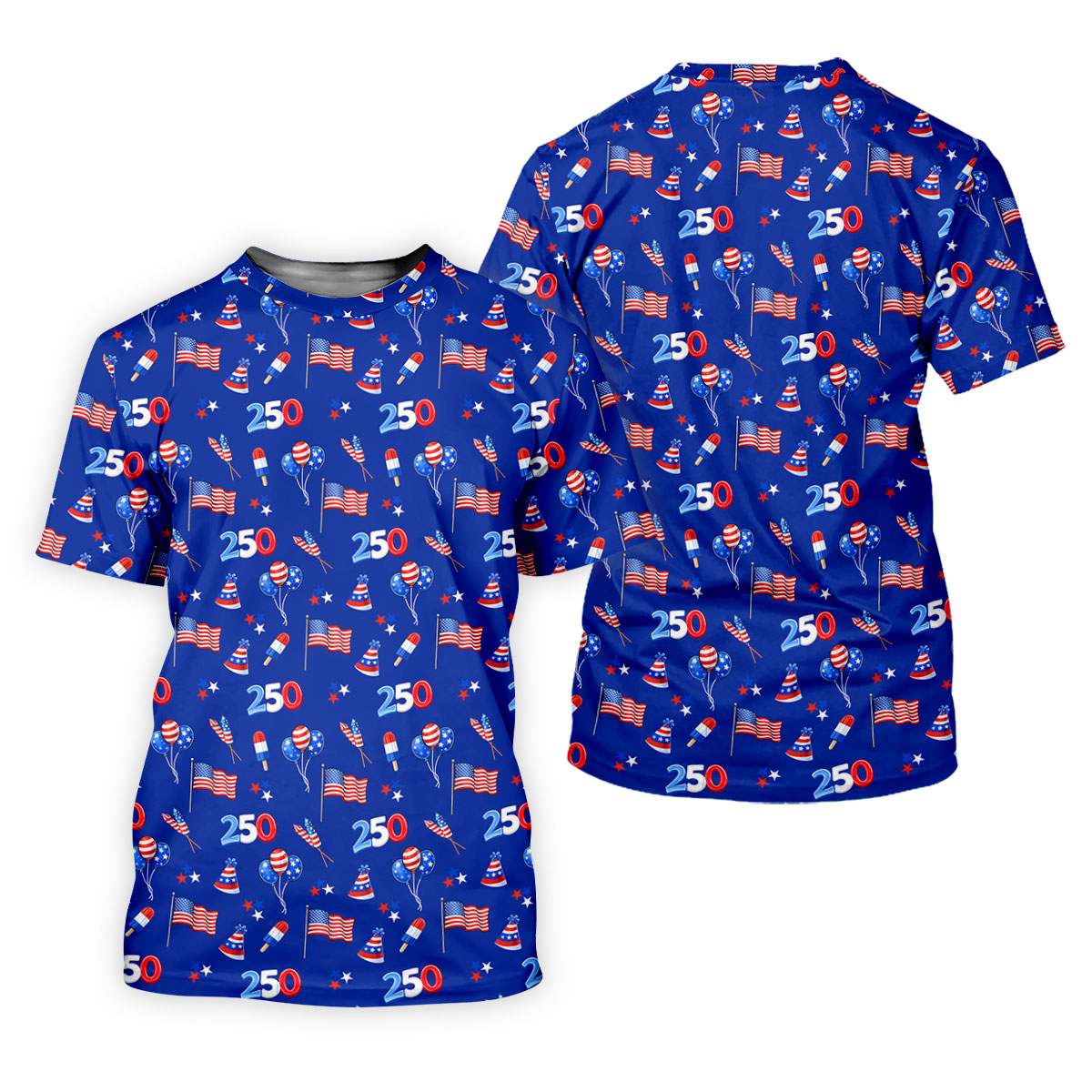 American Flags Balloon Hats Seamless Pattern 250th Anniversary Golf Shirt For Women, Patriotic Golf Shirt