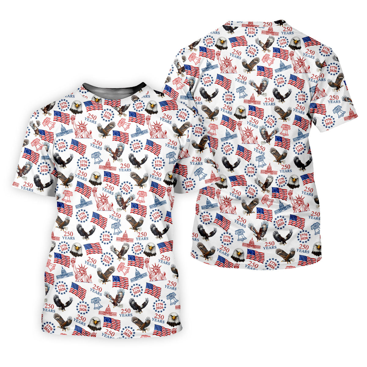 250 Years American Symbol Patriotic Pattern White Golf Shirt, 4th Of July Golf Shirt, Golf Shirt For Women
