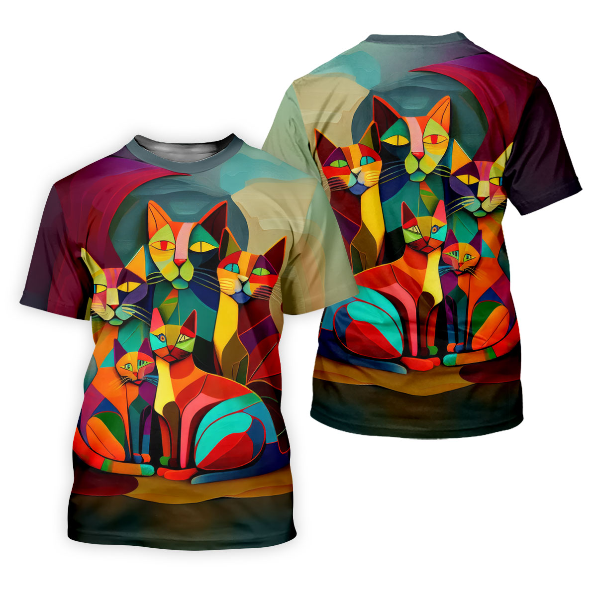 Abstract Colorful Cat Halloween Golf Polo Shirt, Men's Golf Shirt, Hawaiian Golf Shirt