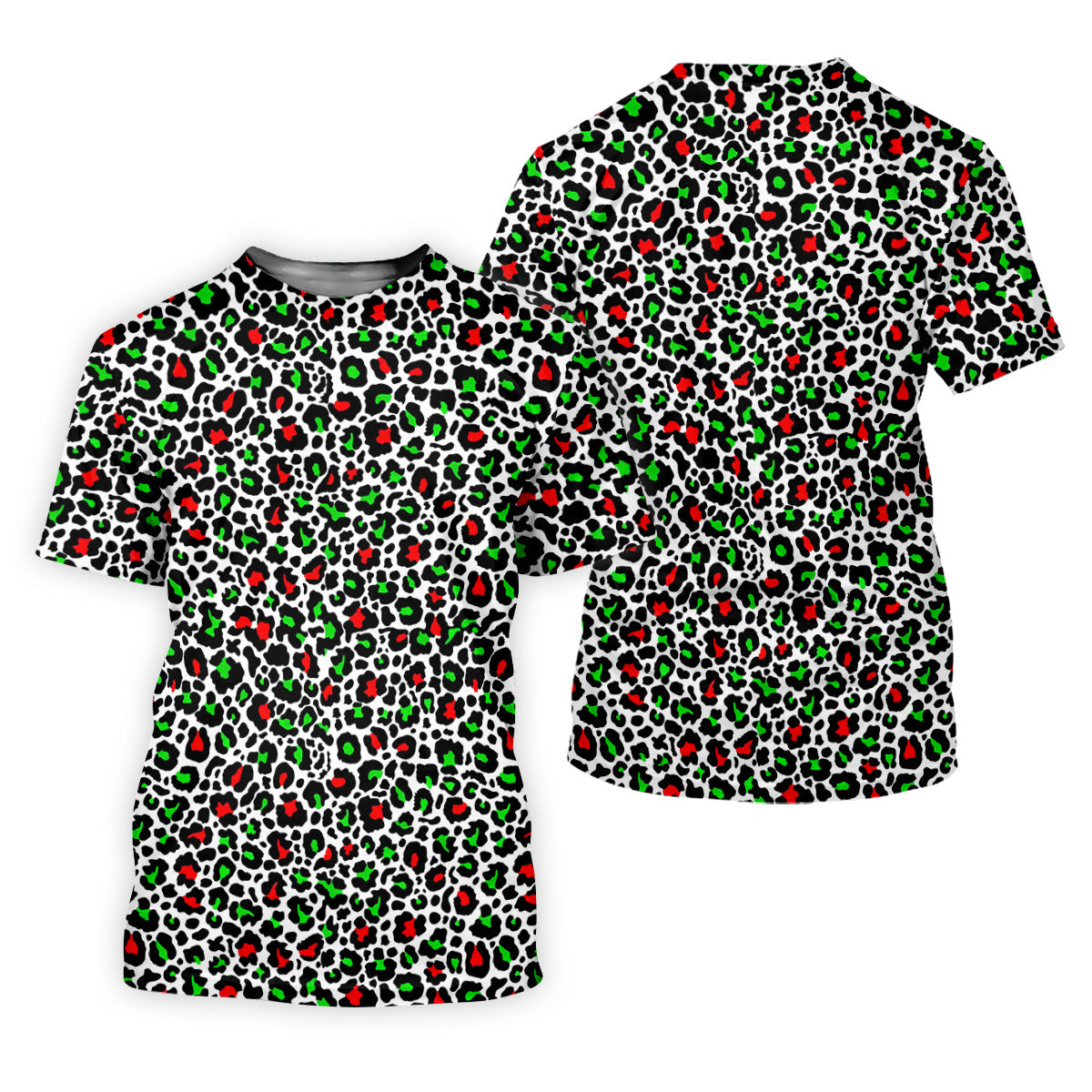 Leopard Pattern Xmas Pine Tree Green And Red Women's Golf Tops, Christmas Golf Shirt, Ladies Golf Shirts