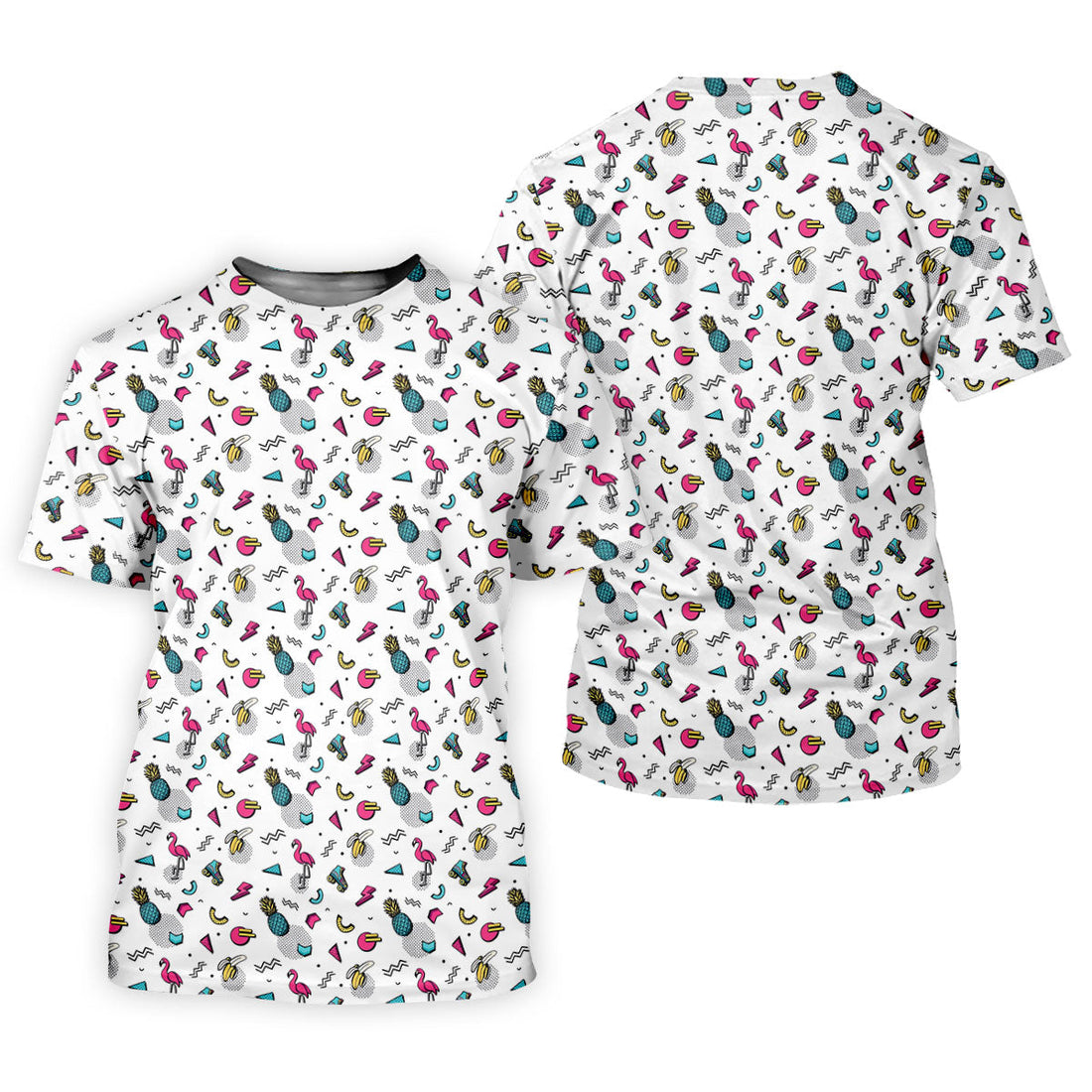 White Retro Summer Flamingo Pattern Golf Polo Shirt, Golf Shirts For Women, Women's Golf Polo