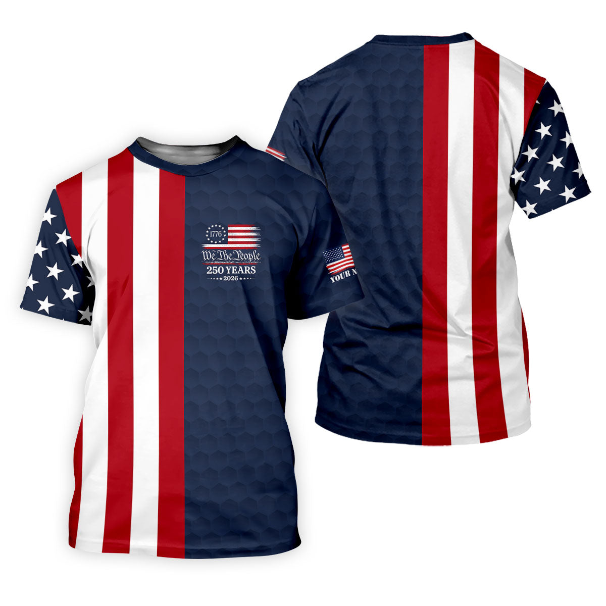 We The People Golf Ball Pattern 250 Years Patriotic 4th Of July US Flag Golf Shirts For Men