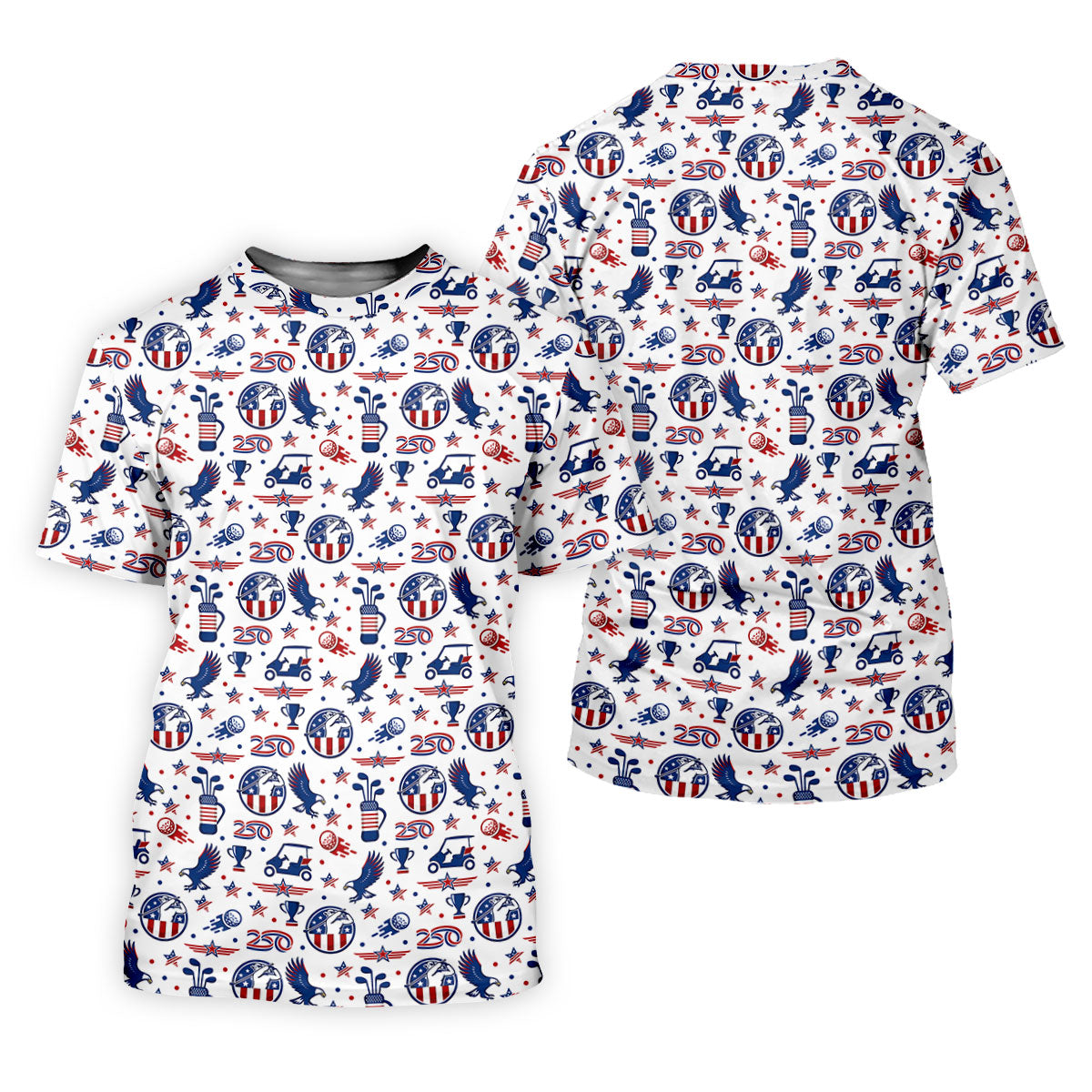 Bald Eagle American Flag Golf Pattern 4th Of July Women Golf Top, 250th Anniversary Patriotic Golf Shirt