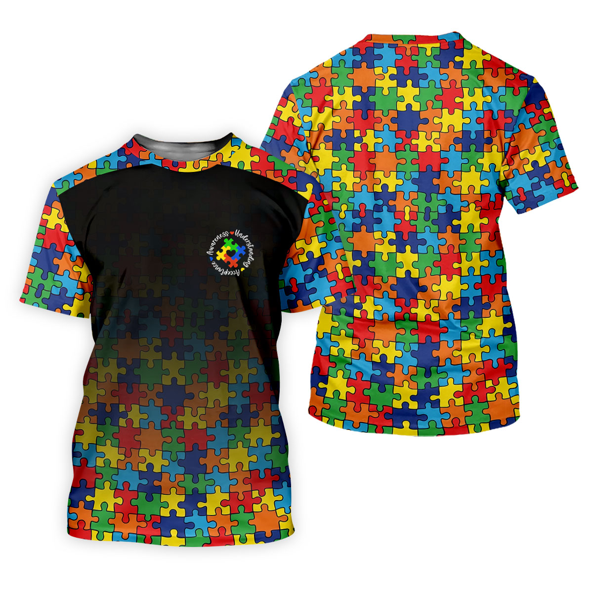 Acceptance Awareness Understanding Autism Awareness Puzzle Pattern Black Fade Women's Golf Tops