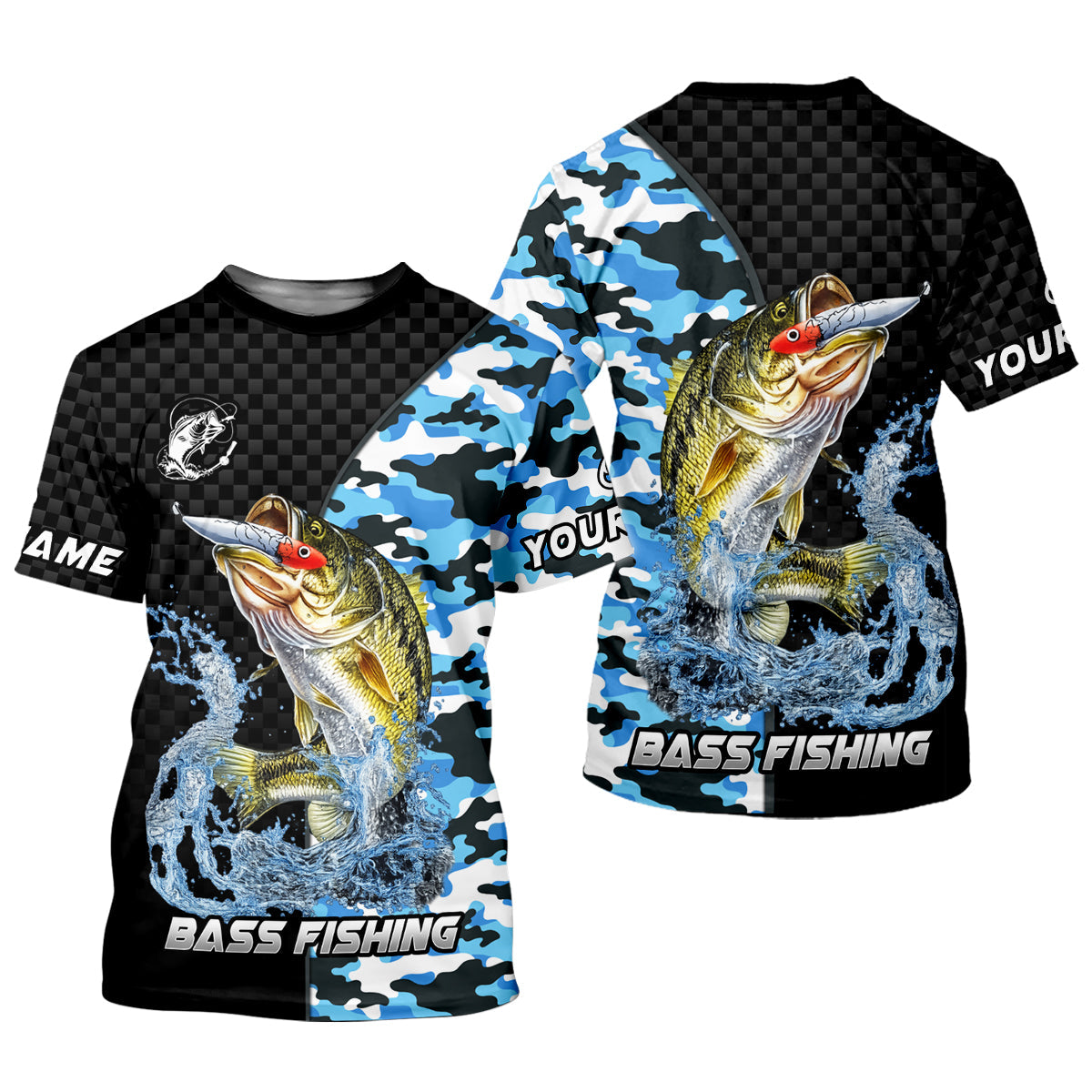 Bass Fishing Camo UPF Shirt, Largemouth Bass Fishing Shirt, Personalized Fishing Shirts For Men