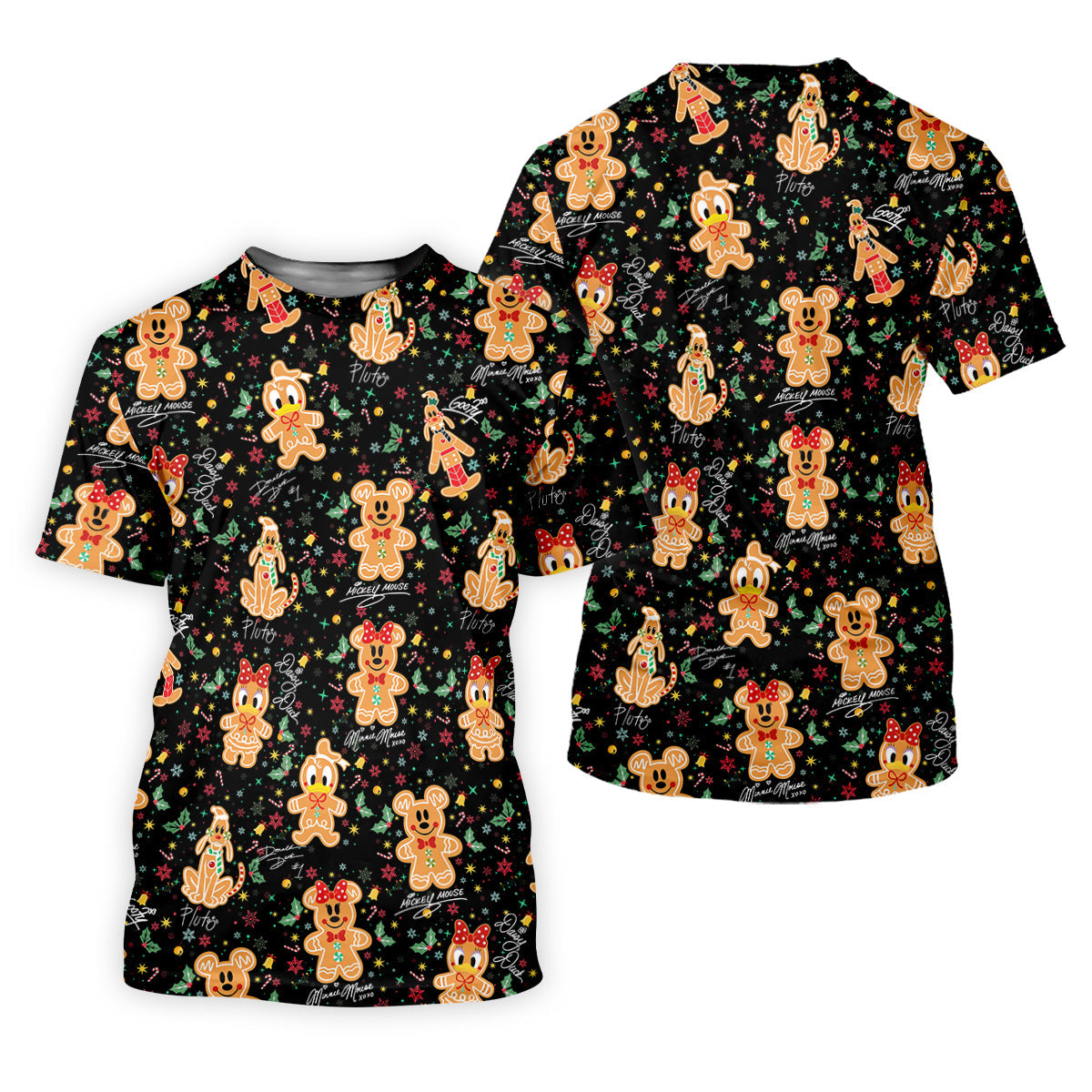 Cute Gingerbread Classic Cartoon Characters Christmas Golf Shirt, Black Golf Shirt, Polo Shirts For Men