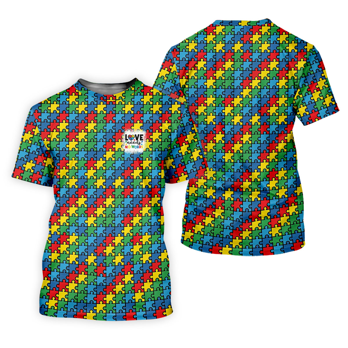 Love Needs No Words Autism Awareness Jigsaw Puzzle Pieces Golf Shirt For Women, Ladies Golf Polos