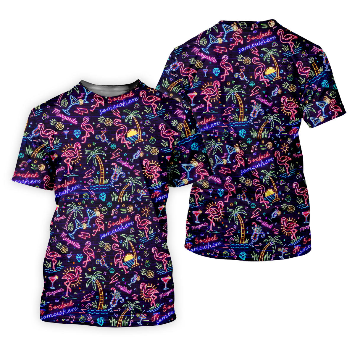 Tropical Theme Neon Pattern Black Golf Shirt, Women's Golf Tops, Golf Shirt For Women, Ladies Golf Shirts