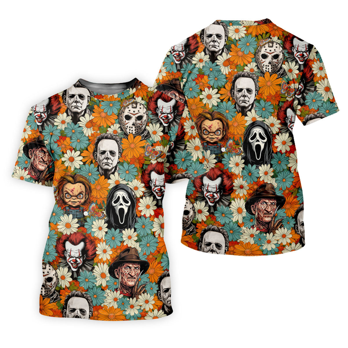 Floral Horror Character Halloween Golf Shirt, Mens Golf Apparel, Hawaiian Golf Shirt
