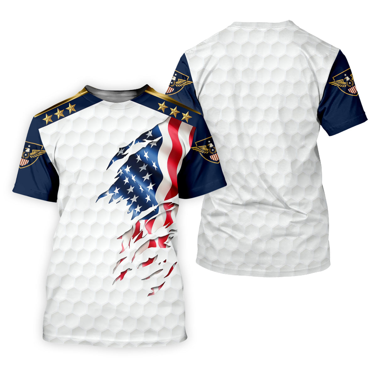 Rugged American Flag With Golf Ball Pattern 4th Of July Women Golf Top, 250th Anniversary Patriotic Golf Shirt