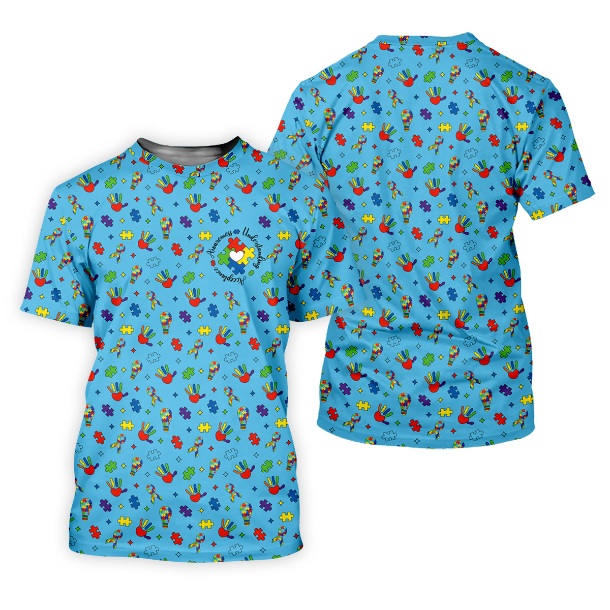 Awareness Understanding Acceptance Autism Ribbon Blue Golf Shirt, Autism Awareness Colors Golf Shirts For Men