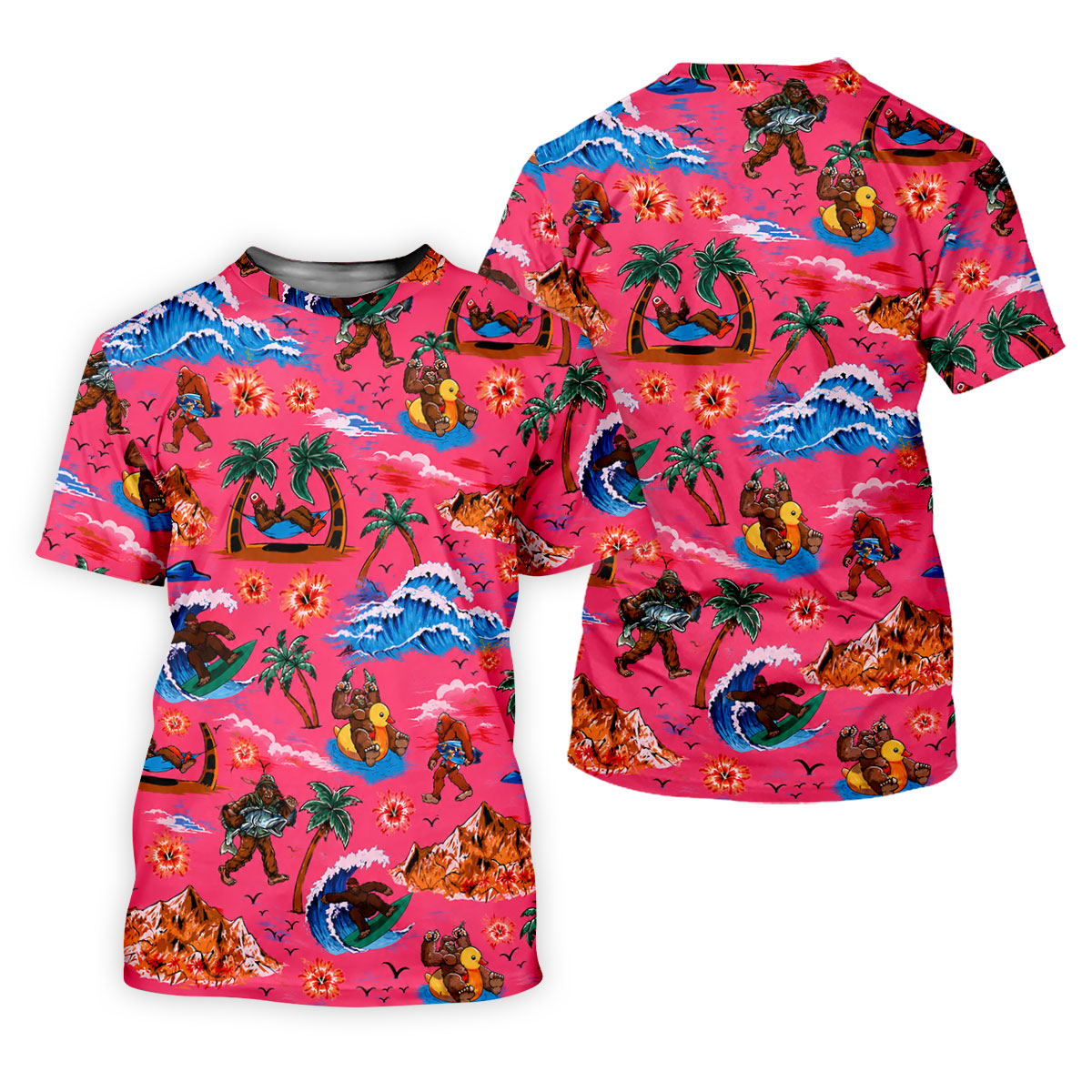 Pink Bigfoot Aloha Beach Vacation Golf Shirt, Mens Golf Polo, Printed Golf Shirts