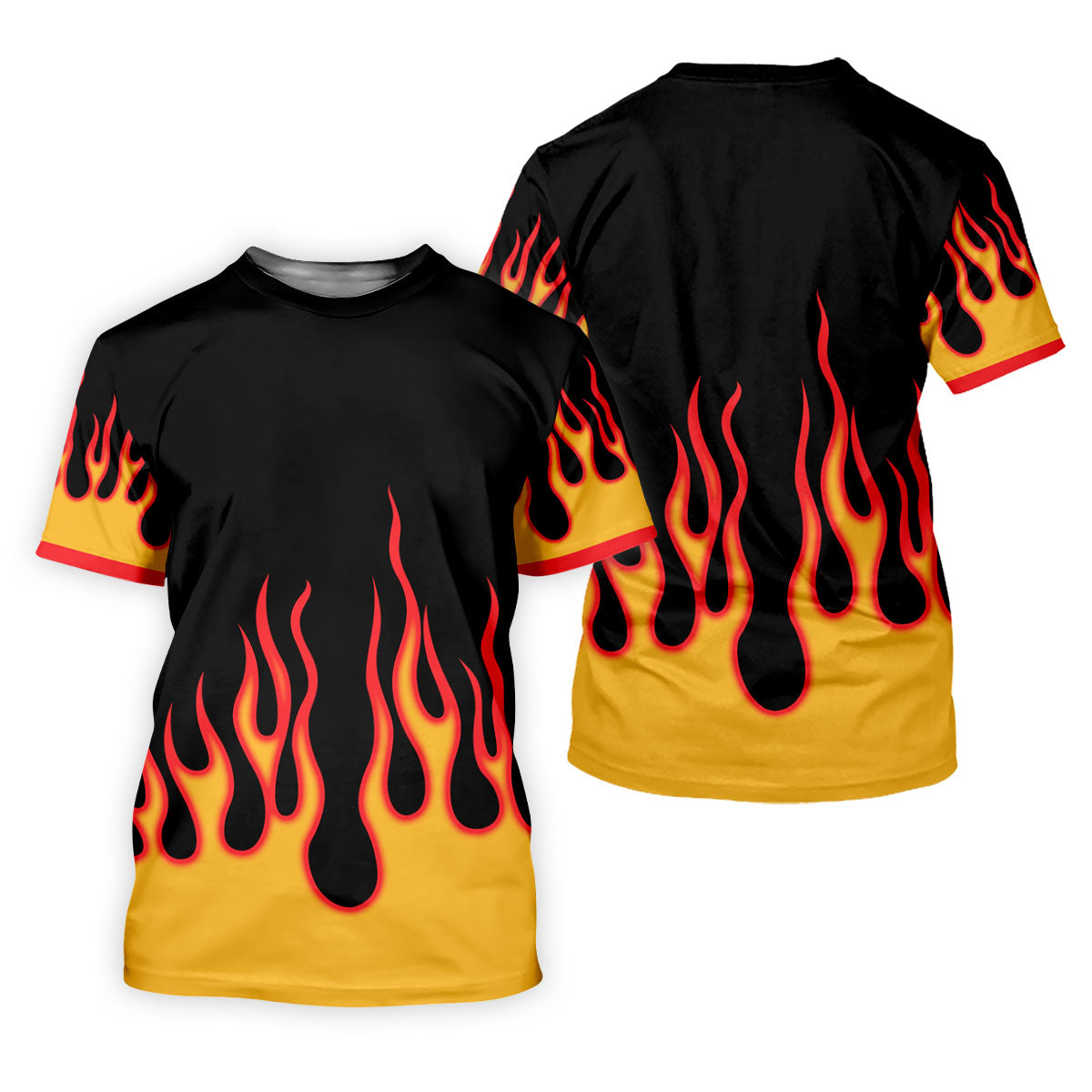 Black Red Yellow Flame Sleeve Golf Shirt, Hawaiian Golf Shirt, Golf Tops For Women