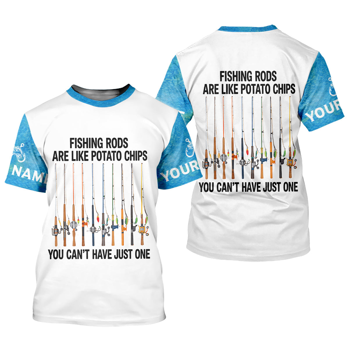Fishing Rods Are Like Potato Chips Blue And White Funny Fishing Shirt, Fishing UPF Shirts, Fishing Shirts For Men