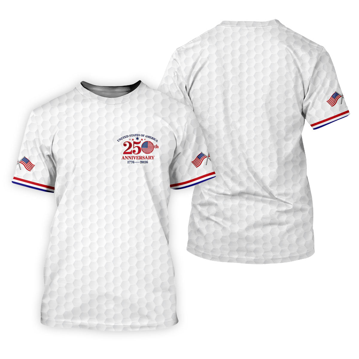 USA 250th Anniversary Golf Ball Pattern White Golf Shirt, 4th Of July Patriotic Golf Shirt For Women