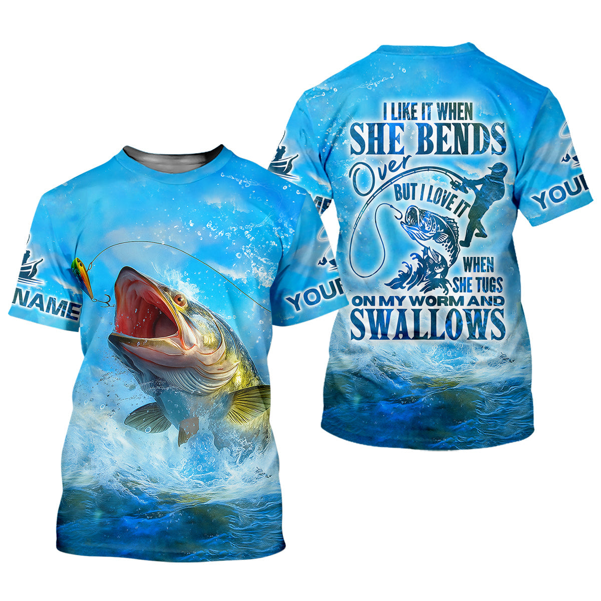 I Love It When She Tugs On My Worm And Swallows Blue Fishing Shirt, Women SPF Shirt, Women Fishing Shirt