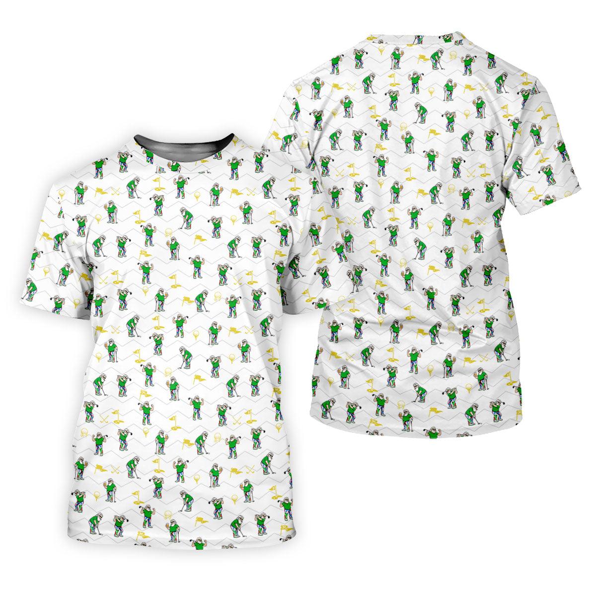 Funny Bearded Golfer Cartoon Pattern Polo Shirt, Mens Golf Polo, Polo Shirts For Men